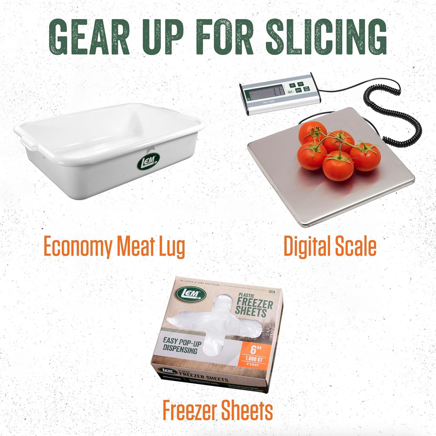 Cortadora de Carne Eléctrica LEM 21.6 cm Doble Cuchilla Inoxidable