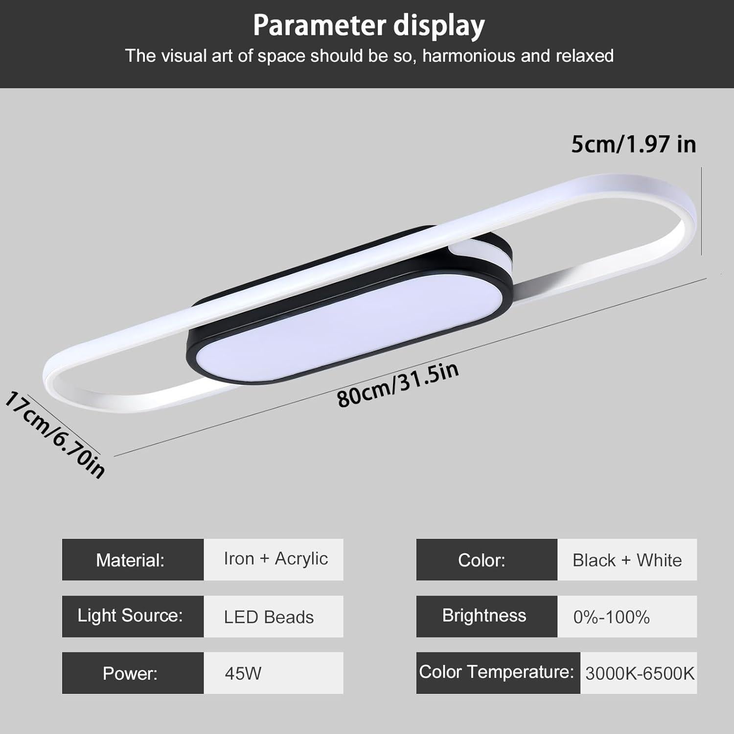 Luz de Techo LED Qcyuui 80cm Regulable con Control Remoto