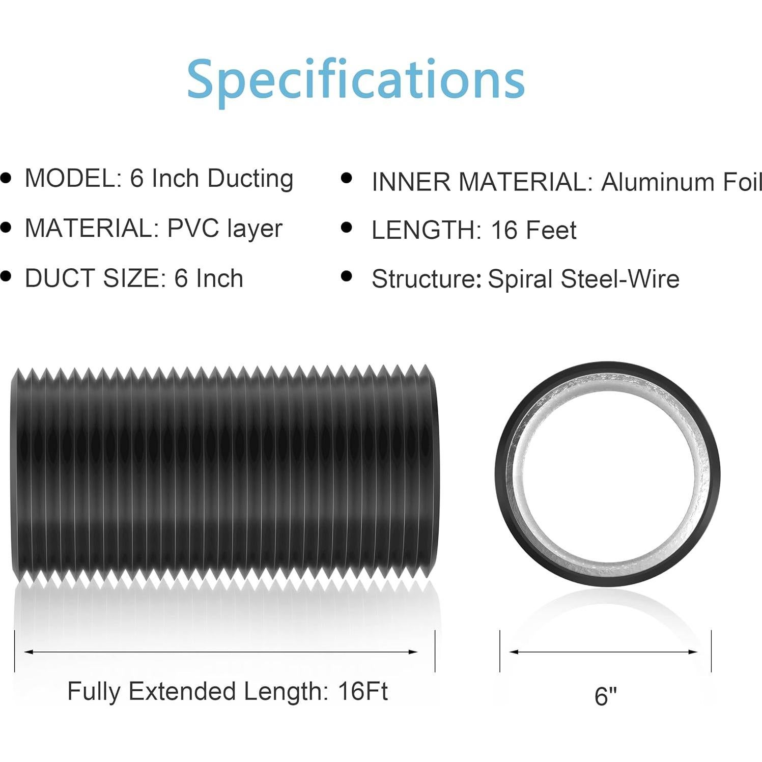 Conducto Flexible de Aire 6" Hon&Guan 4.88m Negro HVAC