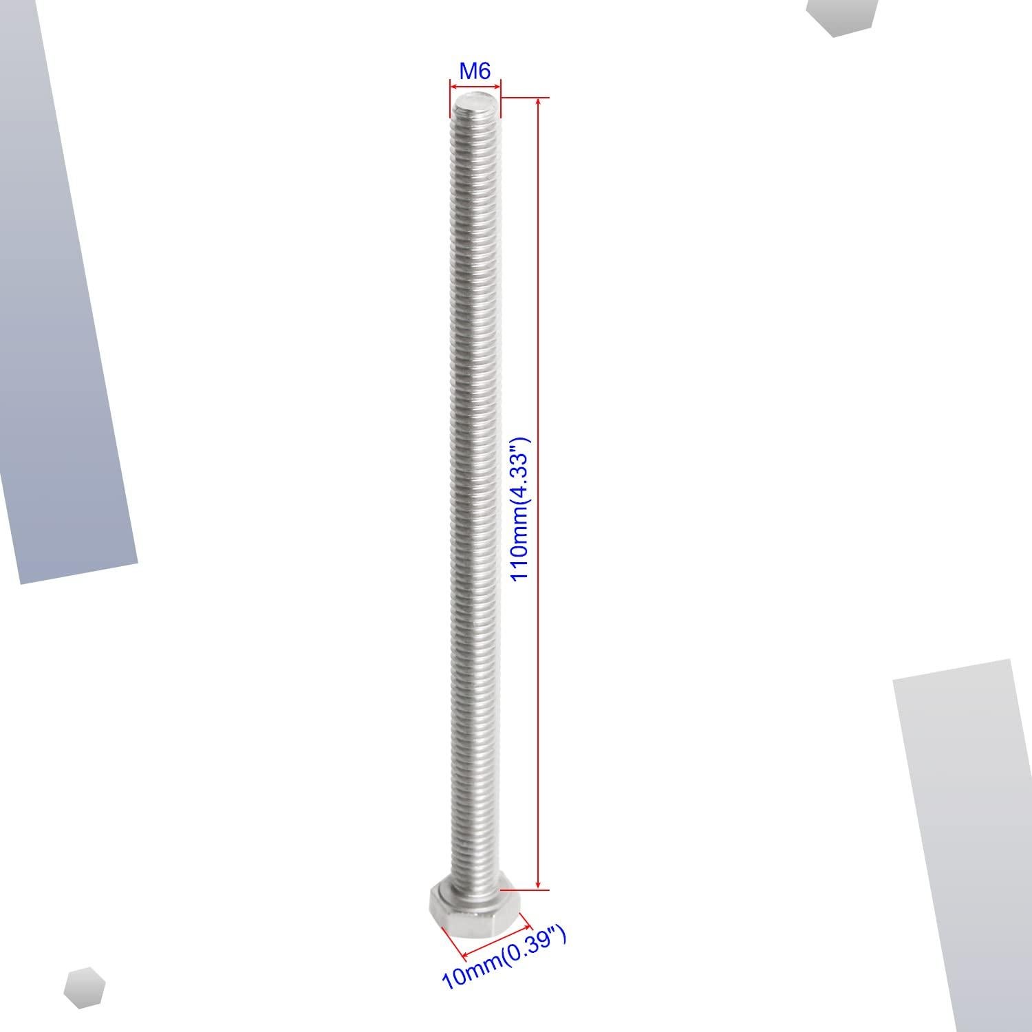 Tornillos Hexagonales Aopin M6 x 110mm Acero Inoxidable 8 Pcs