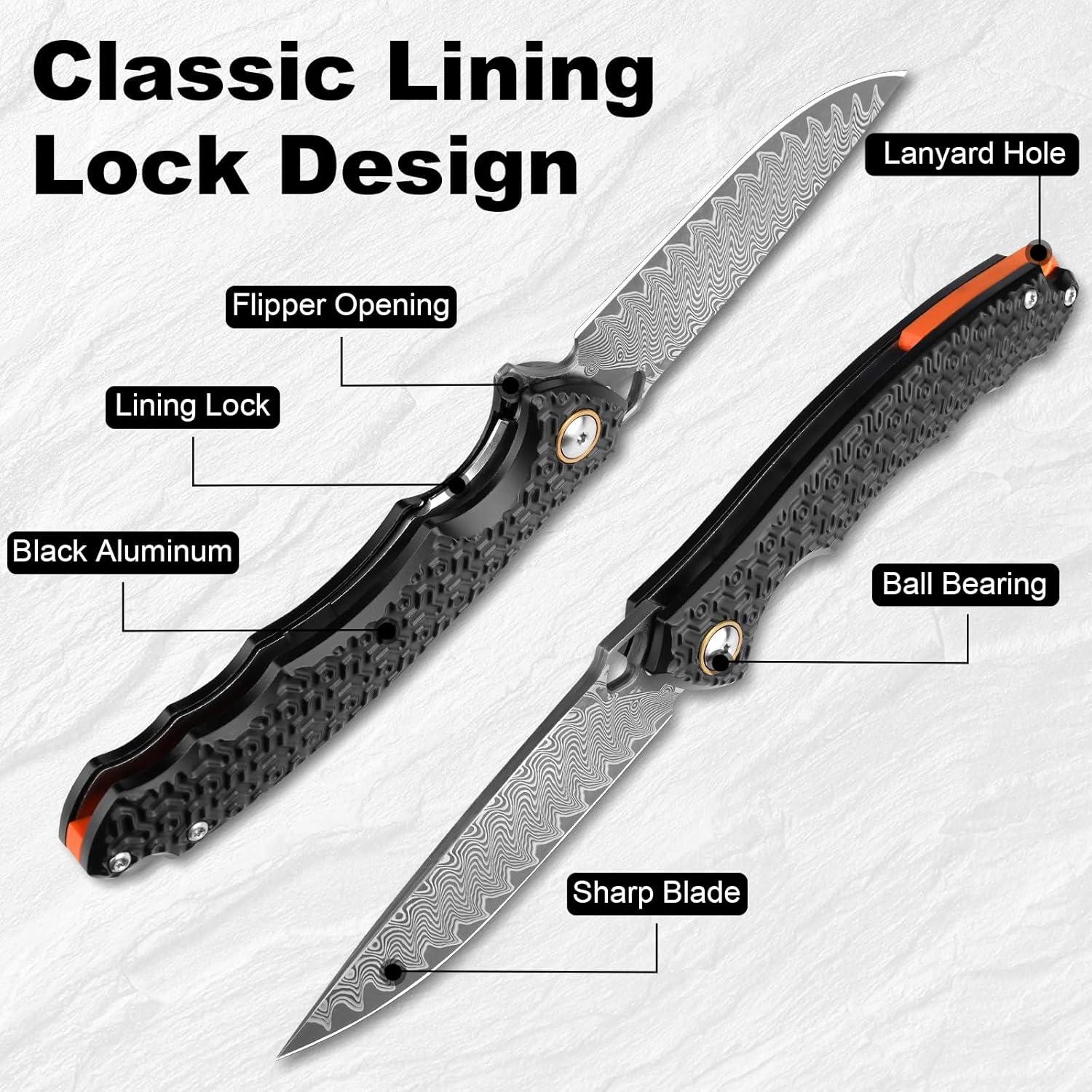 Cuchillo de bolsillo Damasco Zingbee 8.5 cm plegable aluminio