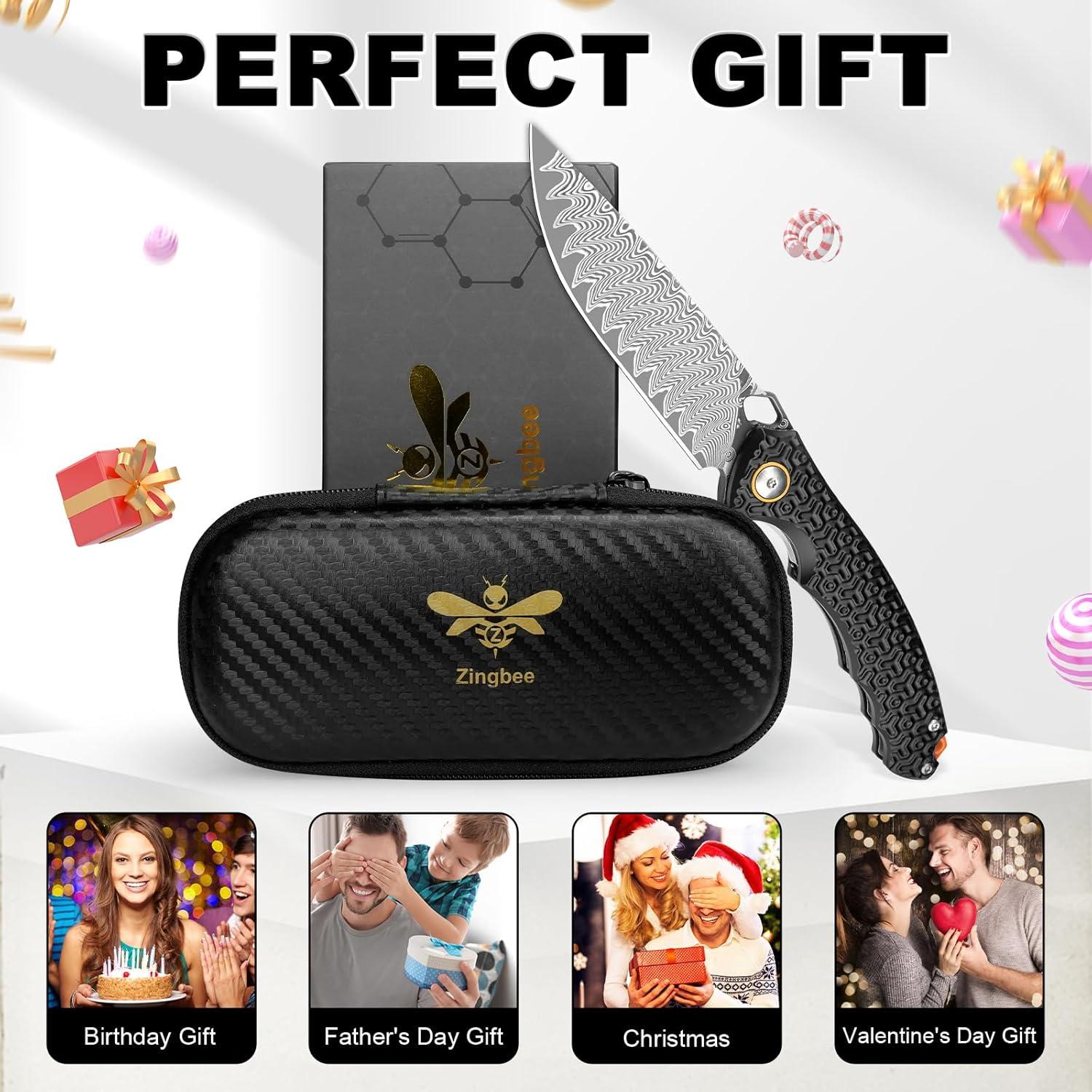 Cuchillo de bolsillo Damasco Zingbee 8.5 cm plegable aluminio