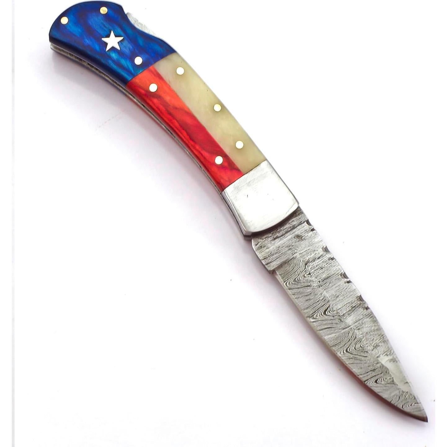 Cuchillo de bolsillo BLAYDZ Damasco con funda de cuero 20.96 cm