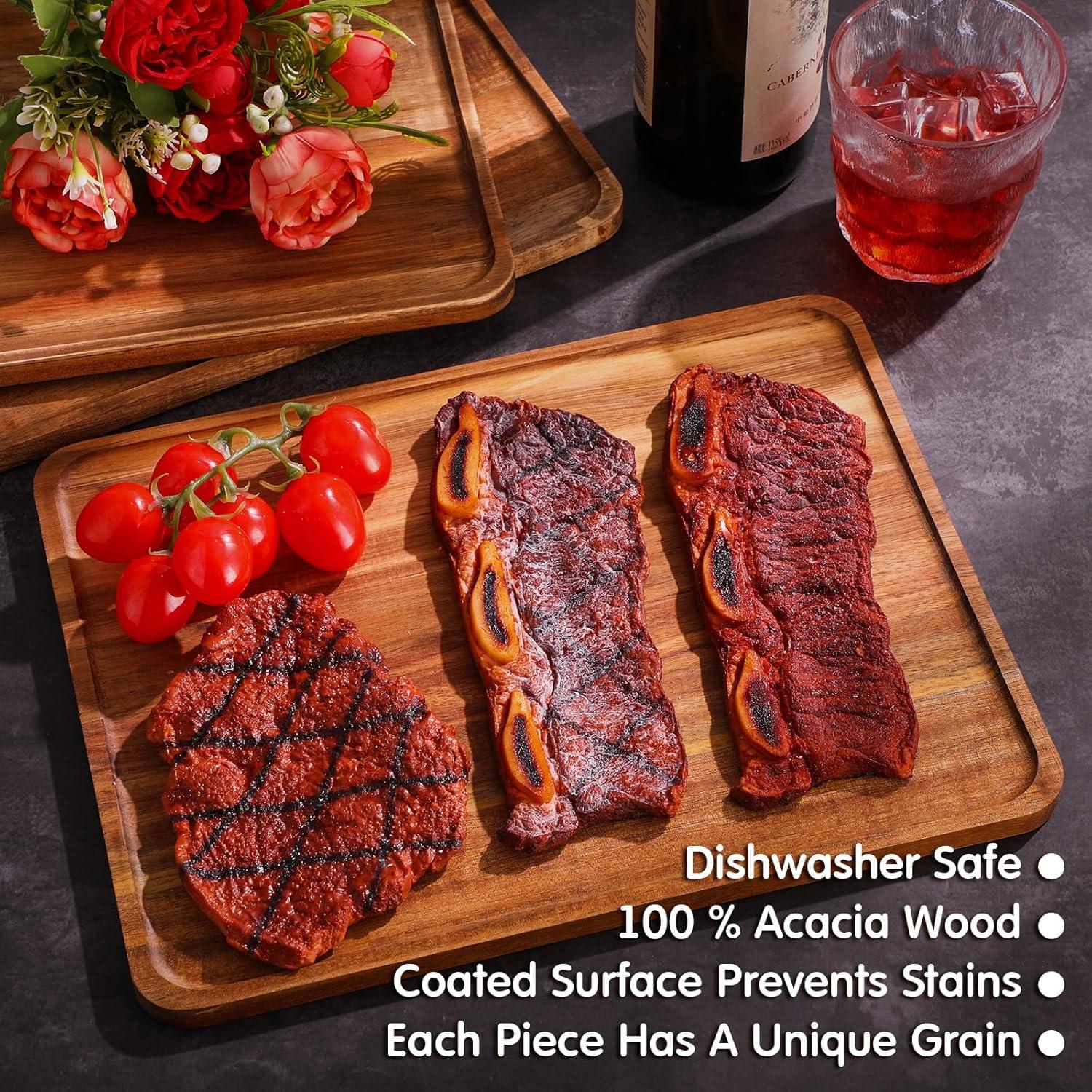 Juego de 5 Bandejas de Madera Acacia Rectangulares 33x23cm