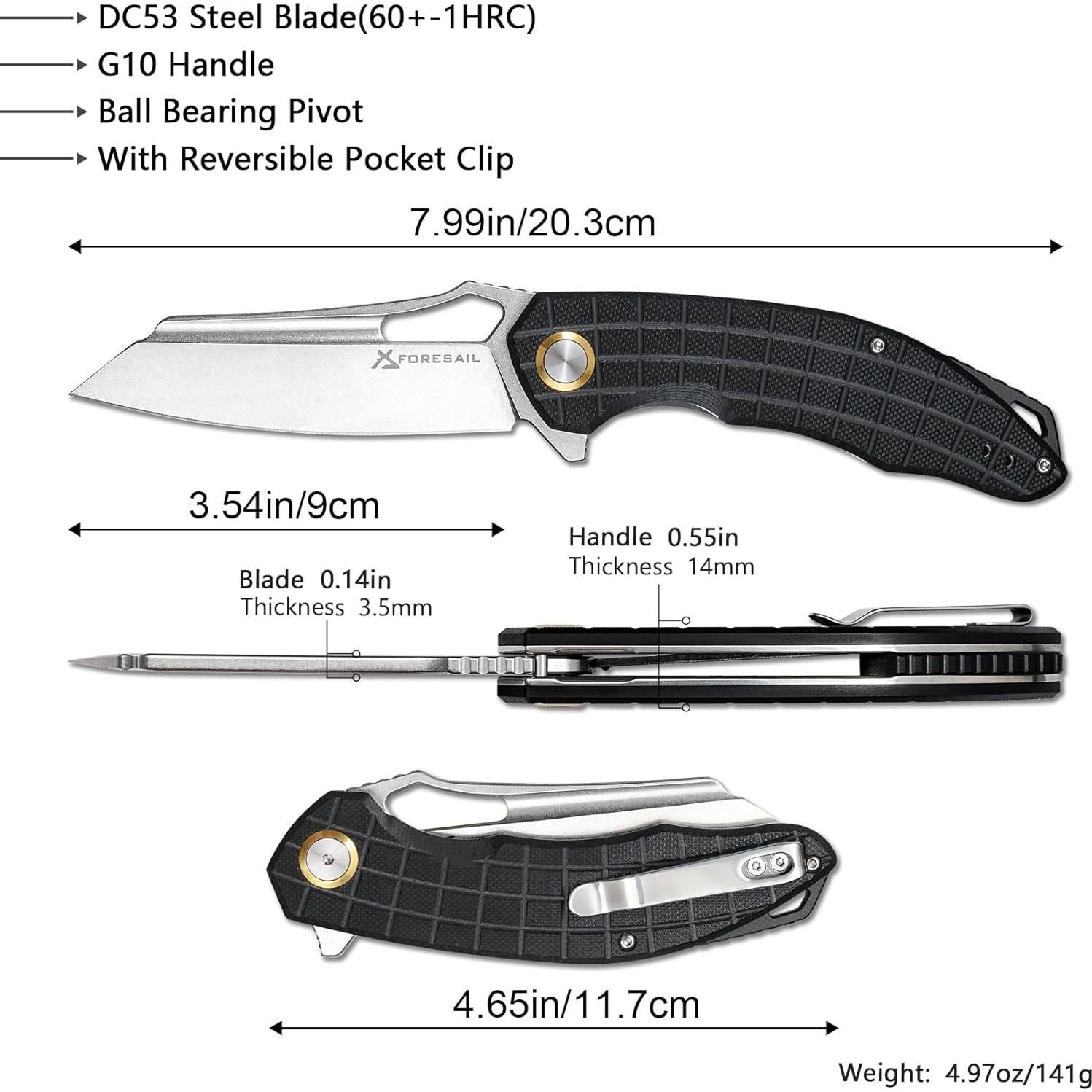 Cuchillo Plegable FORESAIL F2411, Acero DC53, Mango G10, 90mm