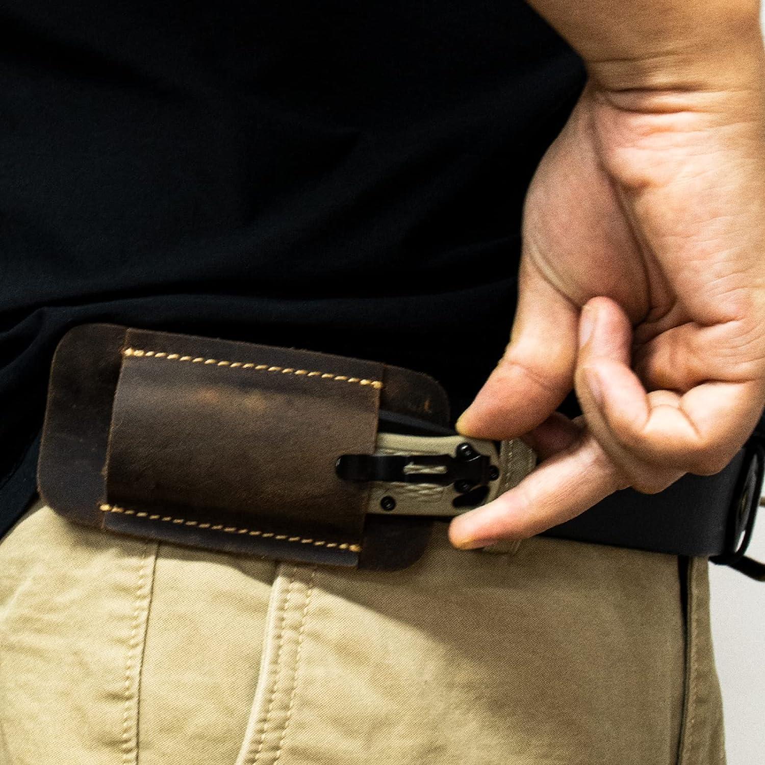 Funda de Cuchillo de Cuero Topstache Pequeña Marrón Oscuro