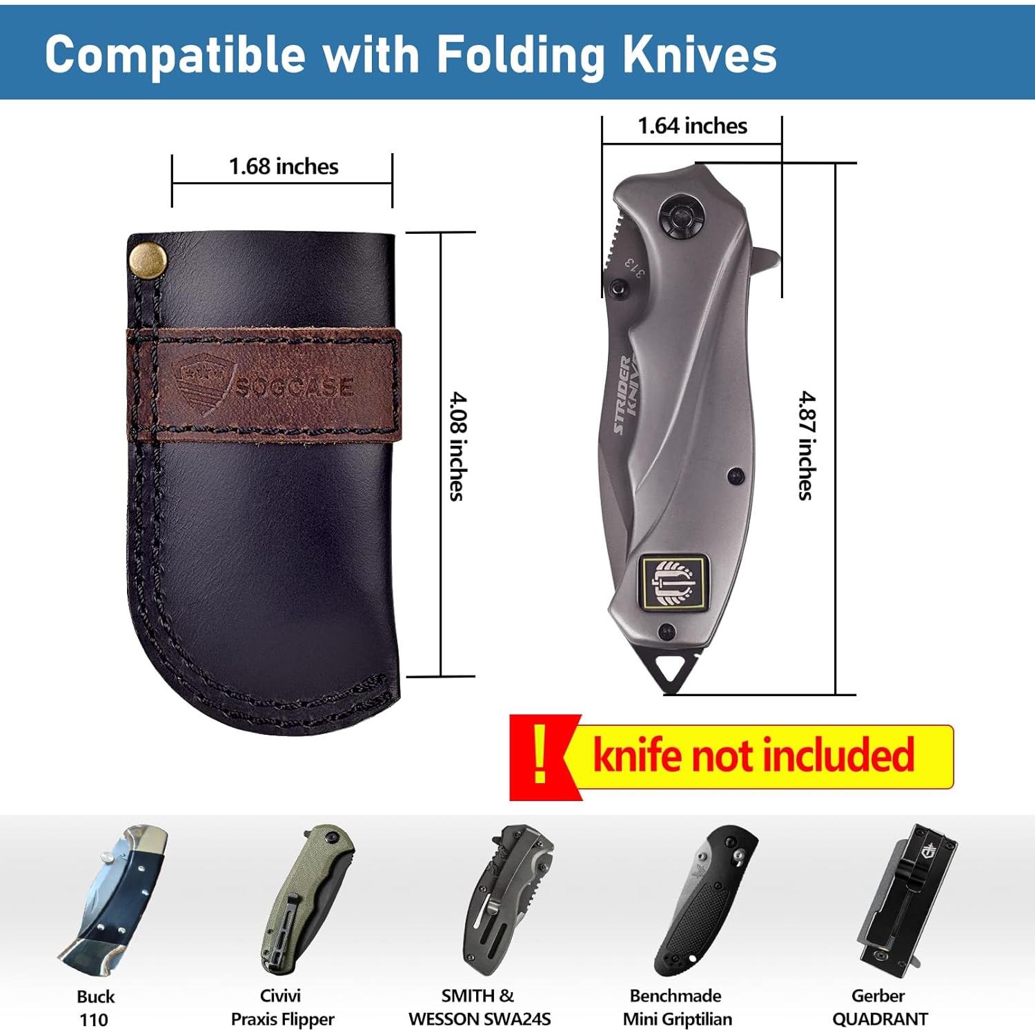 Funda de cuchillo de cuero SOGCASE negra para cuchillos plegables