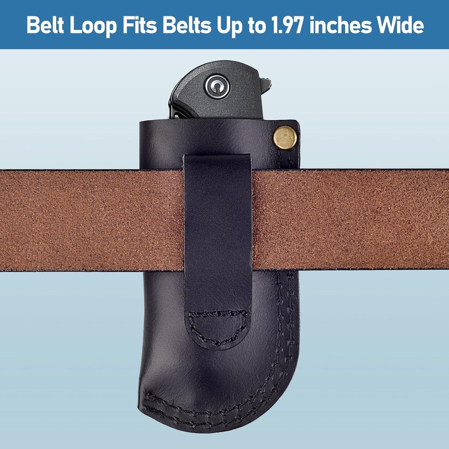 Funda de cuchillo de cuero SOGCASE negra para cuchillos plegables