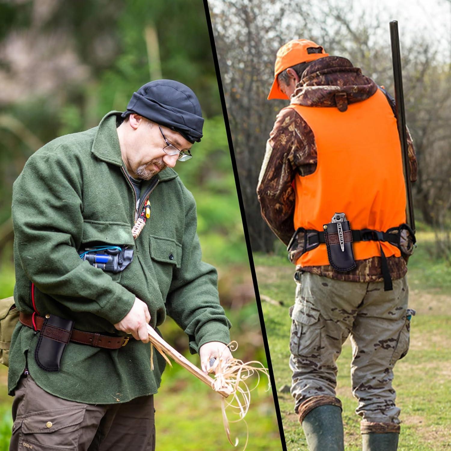 Funda de cuchillo de cuero SOGCASE negra para cuchillos plegables