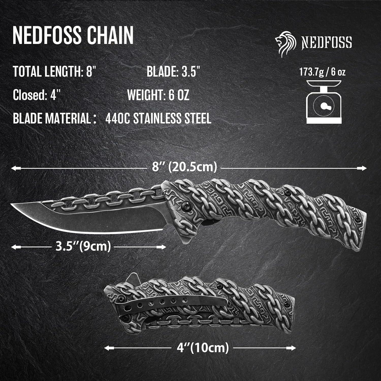 Cuchillo de Bolsillo NedFoss Chain-BK 8.9 cm Plegable Negro