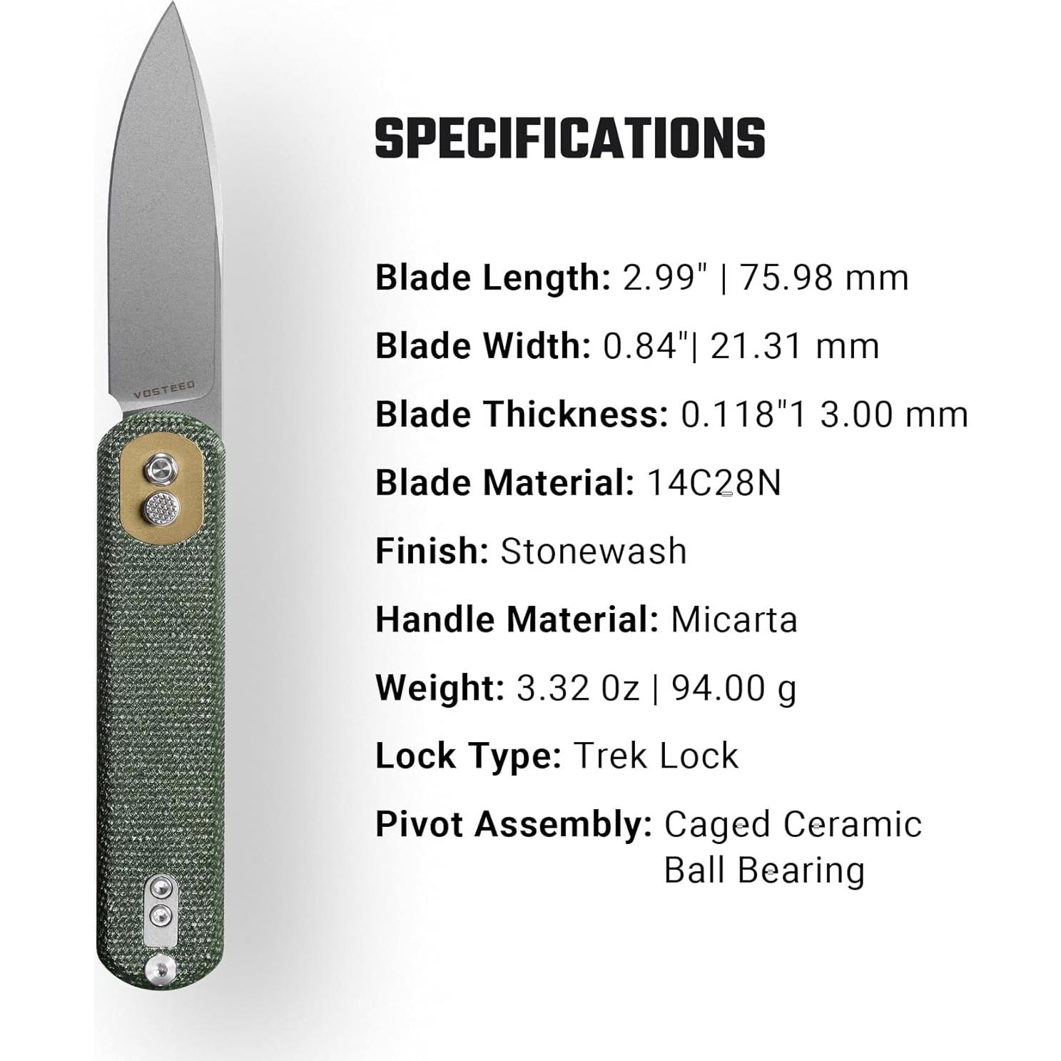 Cuchillo Plegable Vosteed Corgi 7.6 cm Hoja 14C28N Verde EDC