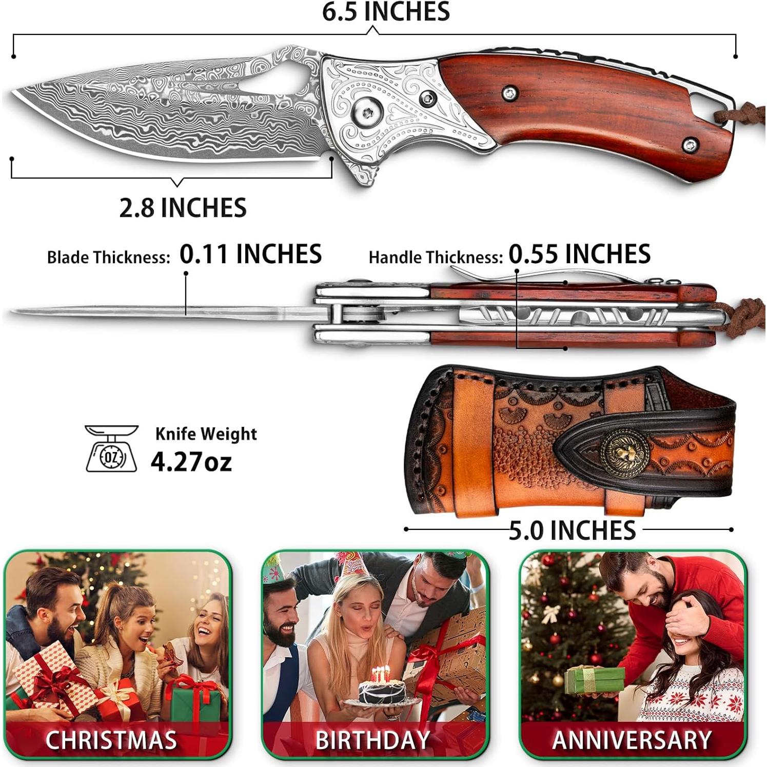 Cuchillo de Bolsillo Damasco NedFoss Heron 2.8" Hoja VG10