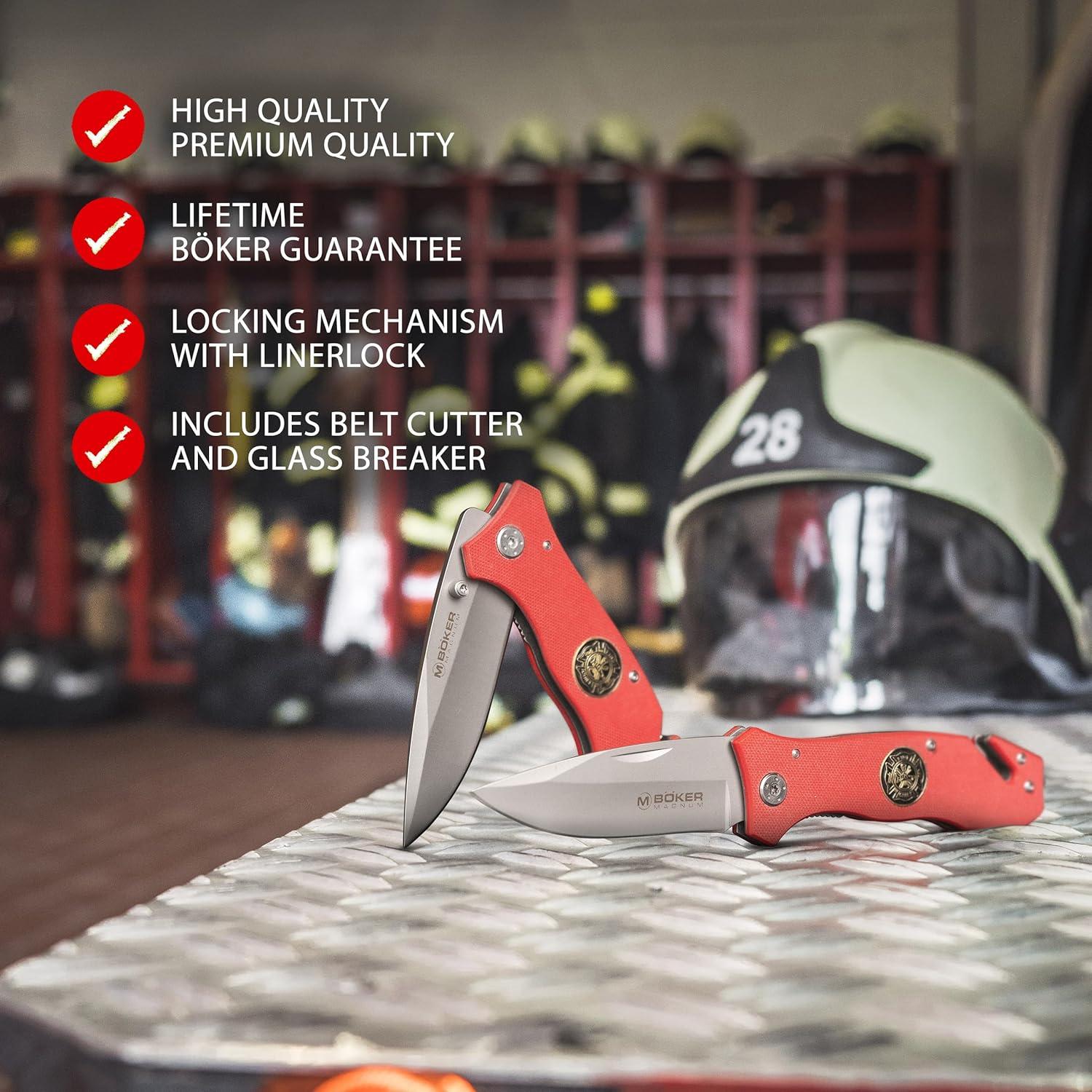 Cuchillo Boker Magnum Fire Brigade 8.6 cm Rojo G-10