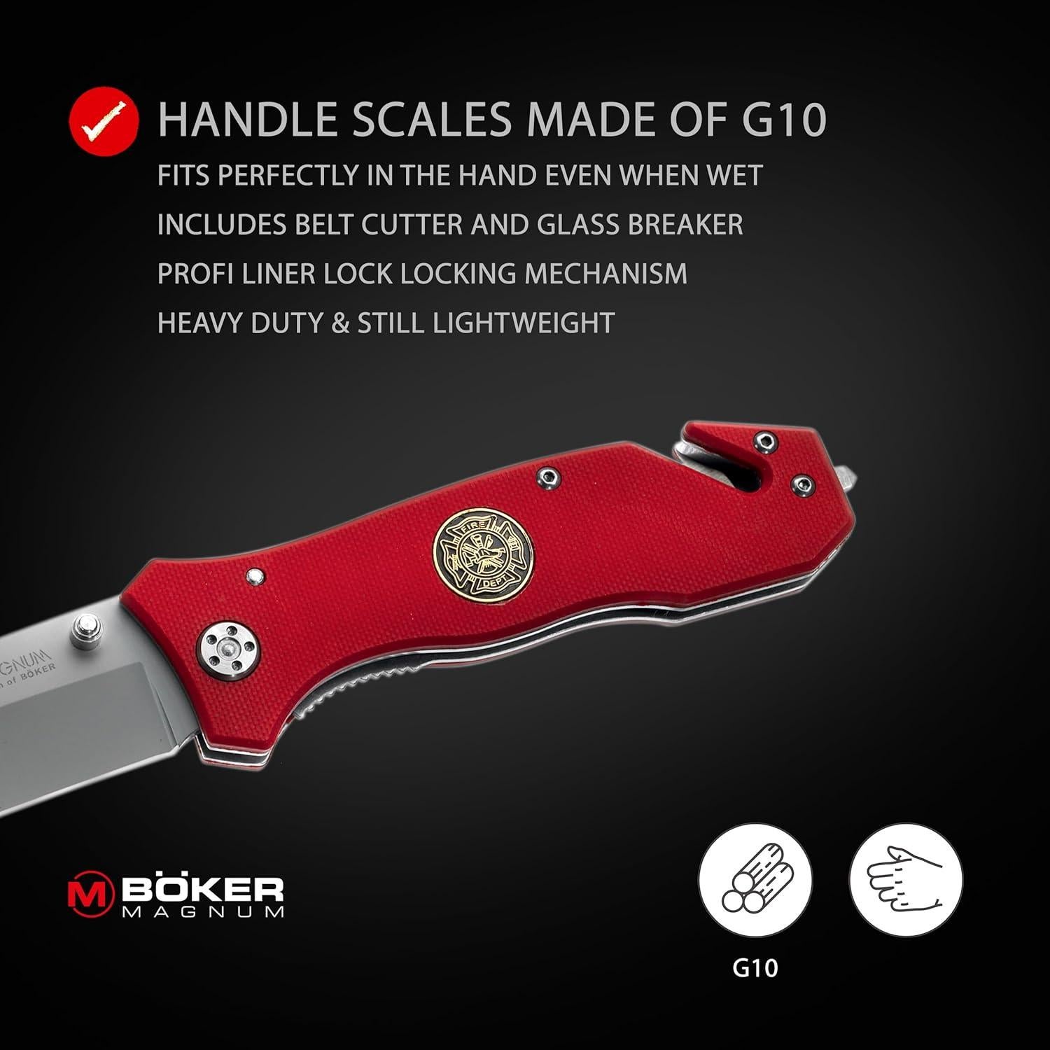 Cuchillo Boker Magnum Fire Brigade 8.6 cm Rojo G-10