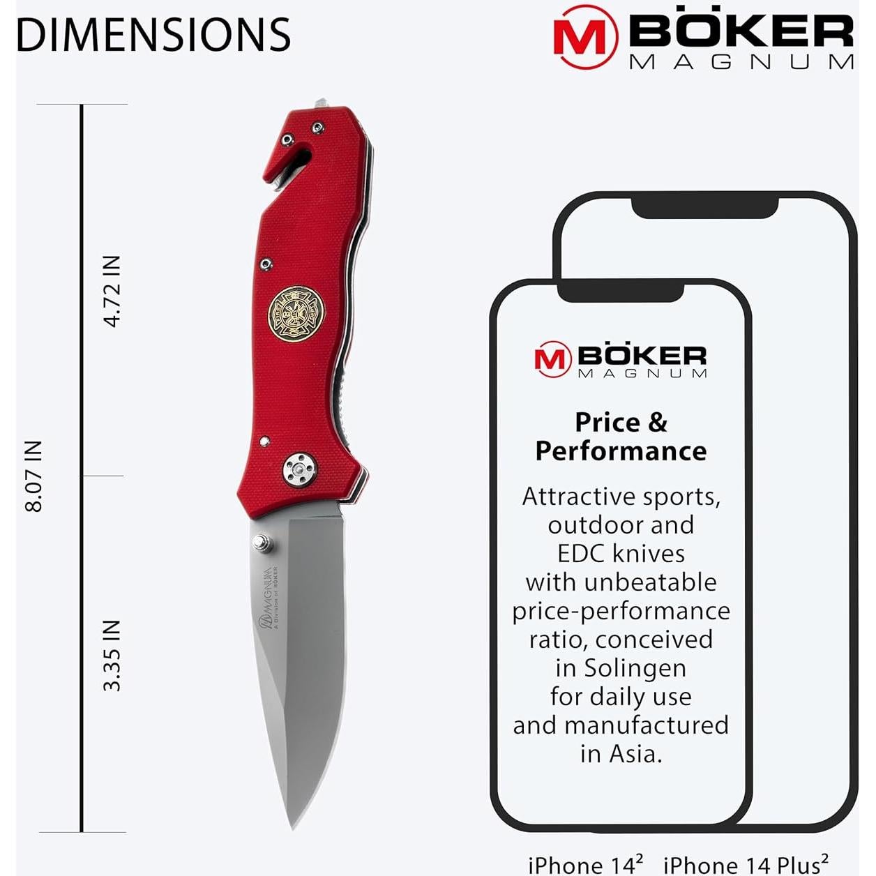 Cuchillo Boker Magnum Fire Brigade 8.6 cm Rojo G-10