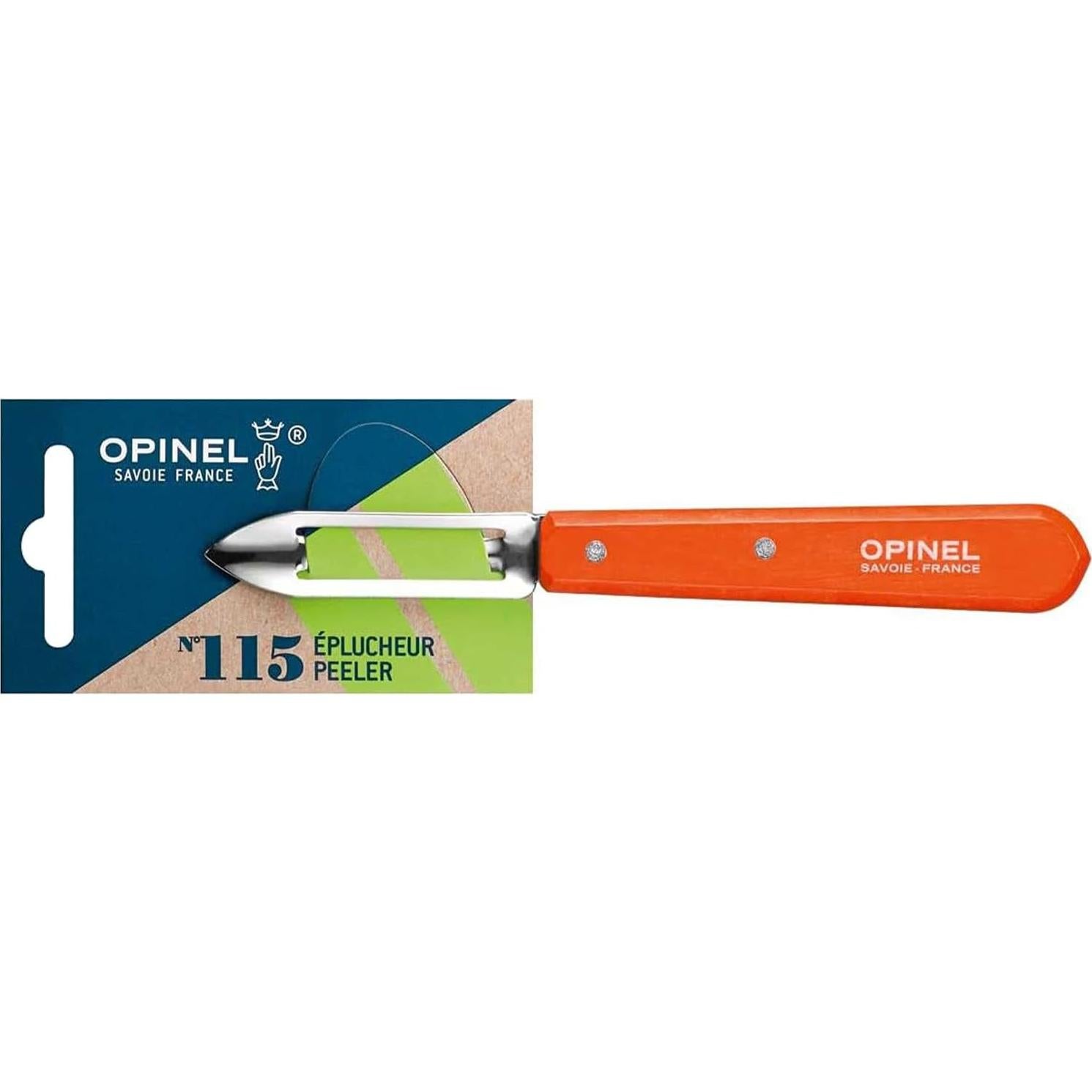 Pelador OPINEL No.115 Acero Inoxidable Mango Haya Mandarina