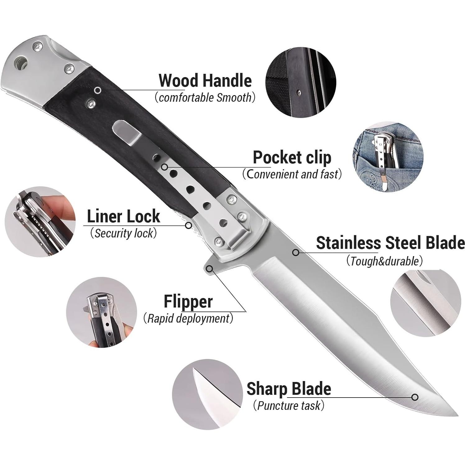 Cuchillo de bolsillo BARRYSAIL 6696, acero inoxidable 9.9 cm