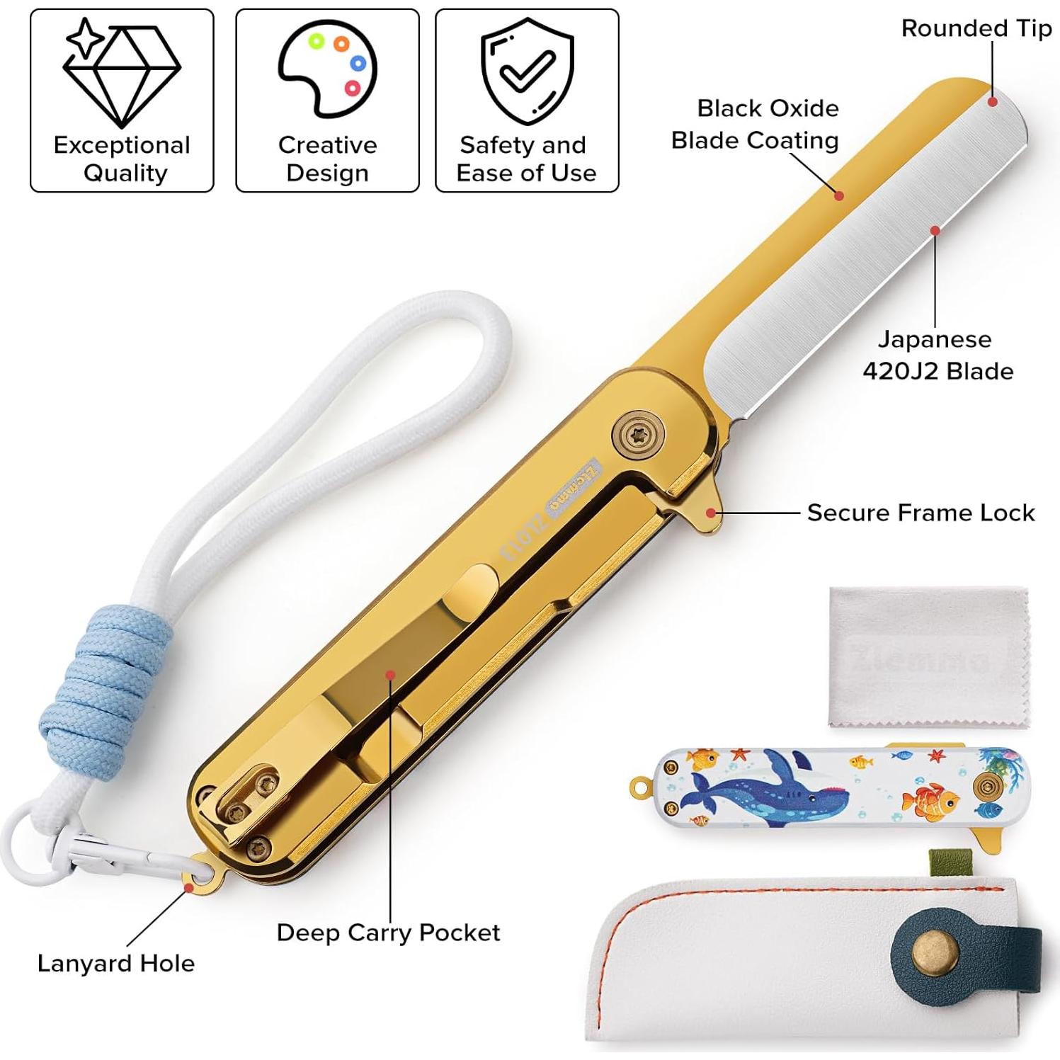 Juego de Cuchillos de Bolsillo ZLemma - Punta Redondeada, 17.5 cm