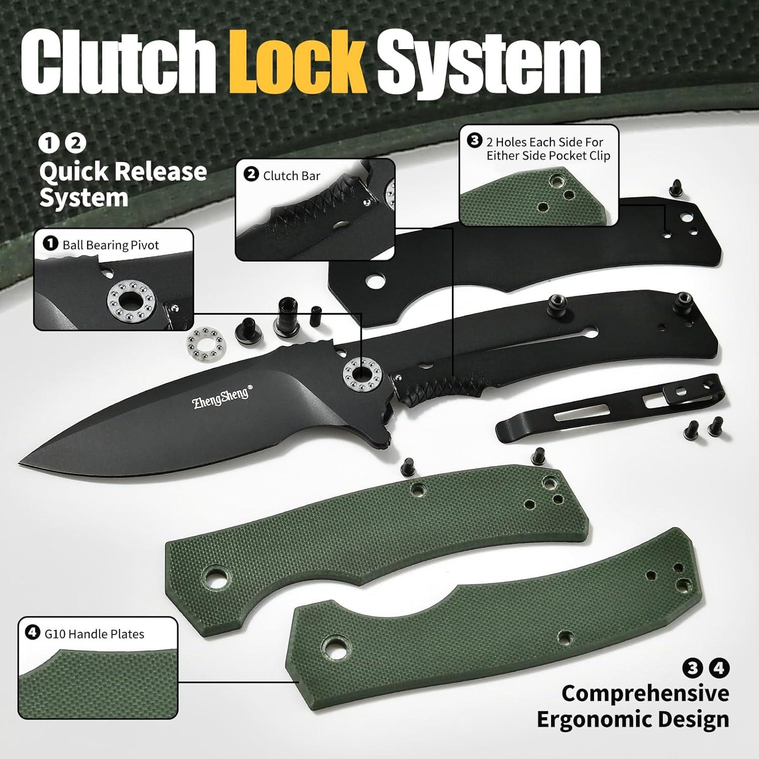 Cuchillo de bolsillo plegable ZhengSheng D2 7.37 cm verde