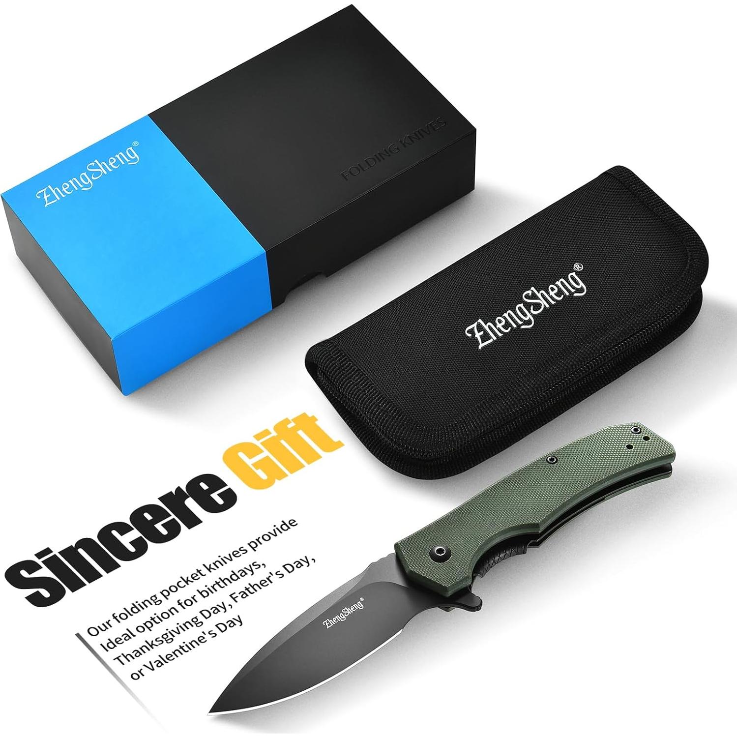 Cuchillo de bolsillo plegable ZhengSheng D2 7.37 cm verde