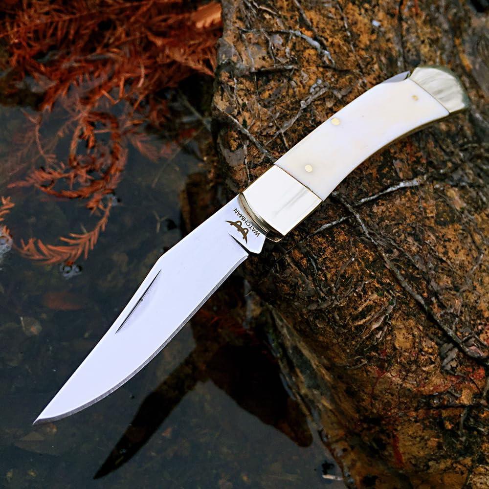 Cuchillo de bolsillo Watchman W132 con mango de hueso blanco