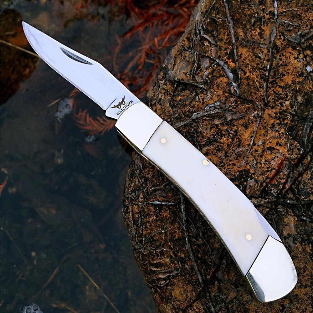 Cuchillo de bolsillo Watchman W132 con mango de hueso blanco