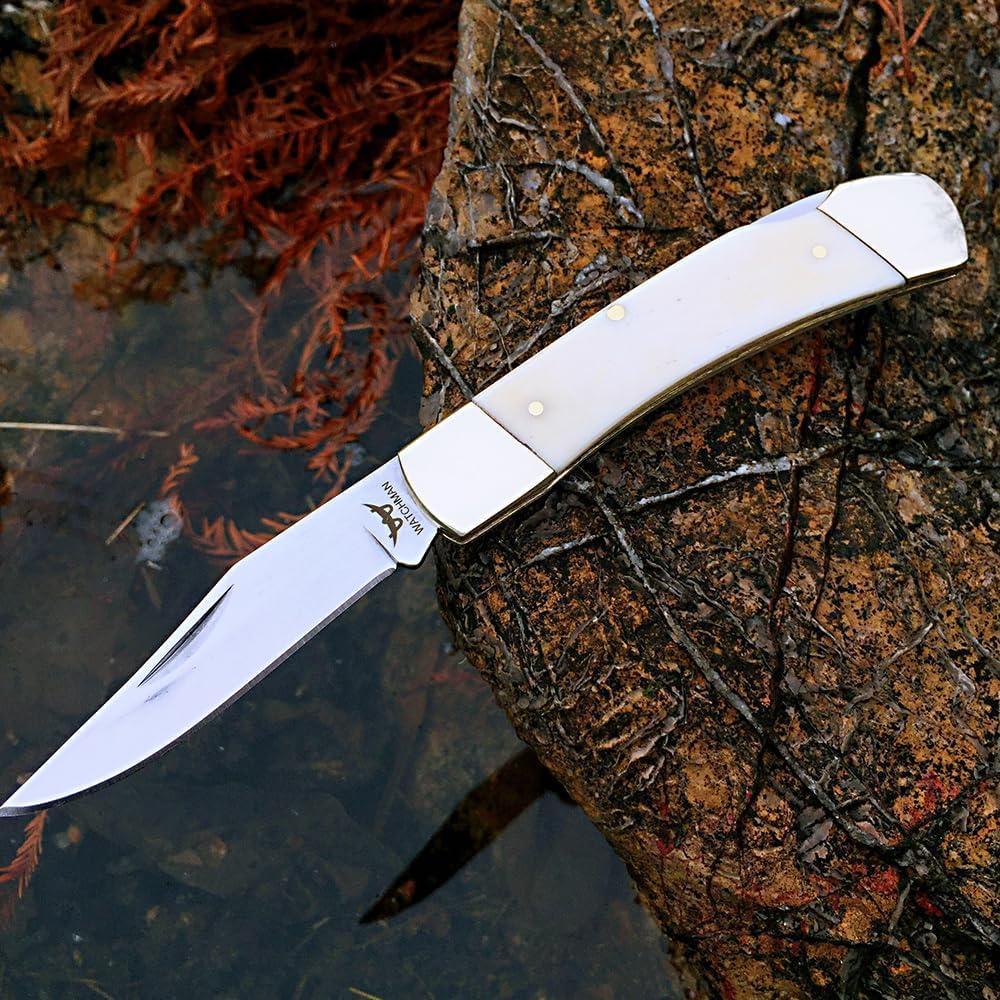 Cuchillo de bolsillo Watchman W132 con mango de hueso blanco