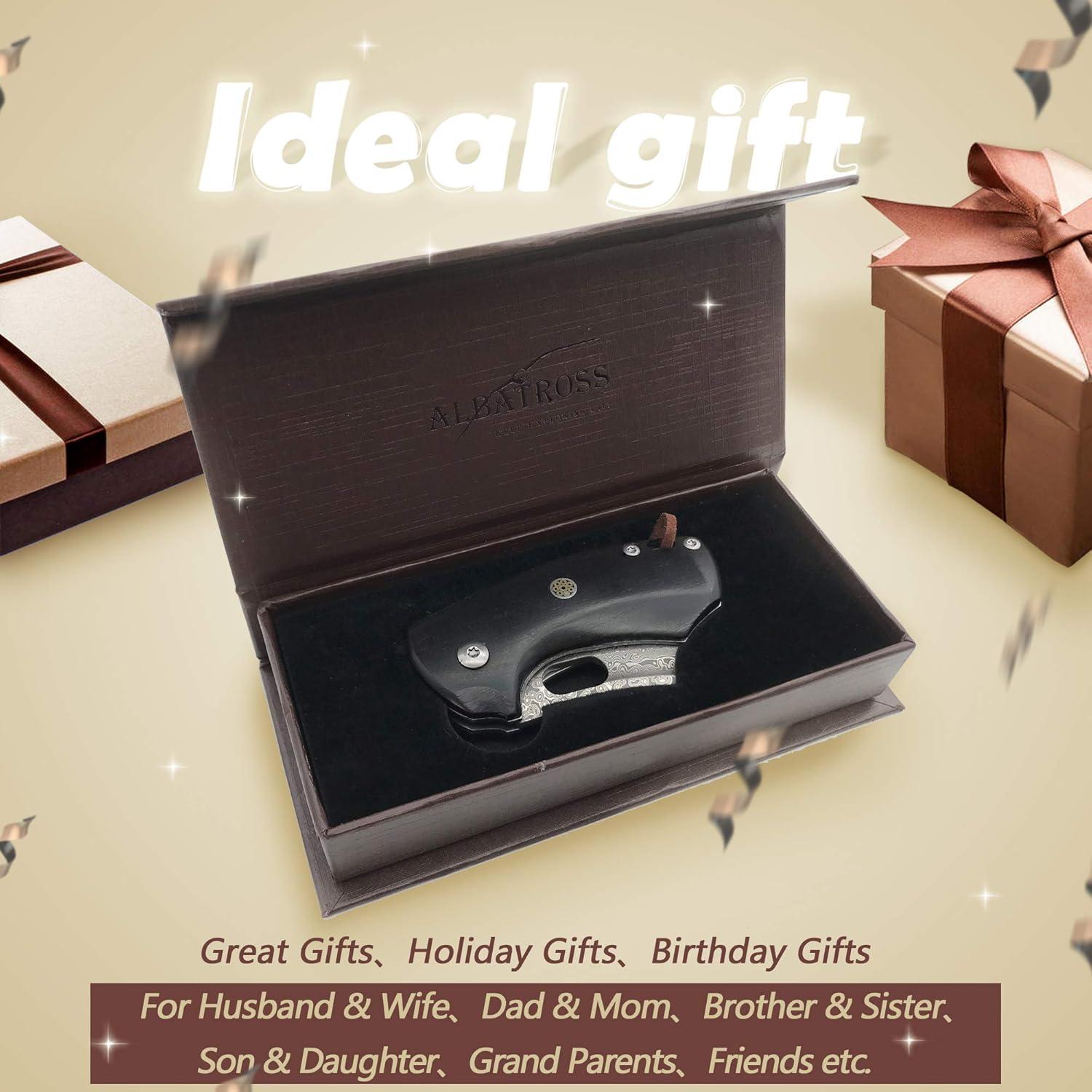 Cuchillo Plegable ALBATROSS HGDK024 Damasco 50mm Ébano