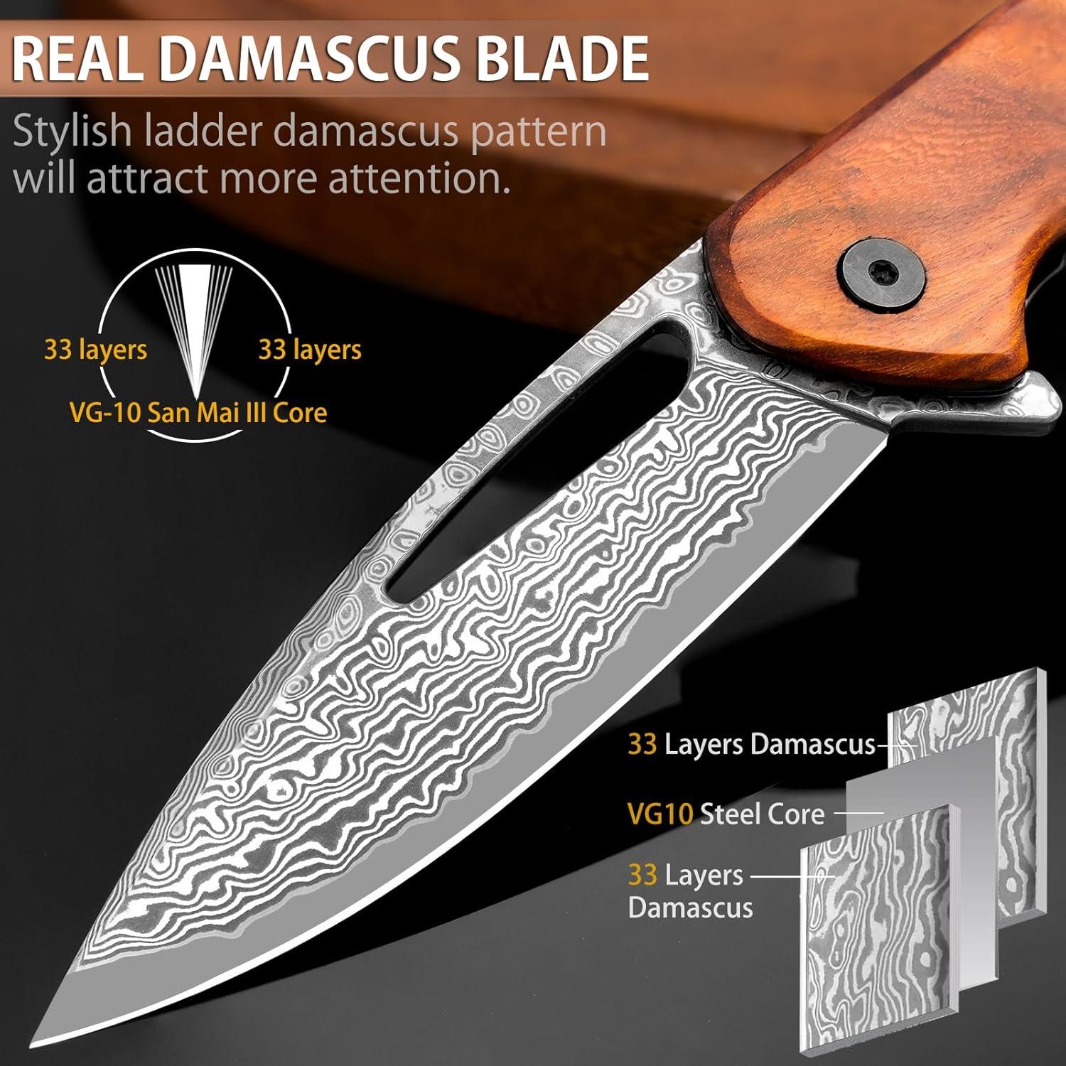 Cuchillo de Bolsillo NedFoss PEGASUS Damasco 8.89 cm Plegable
