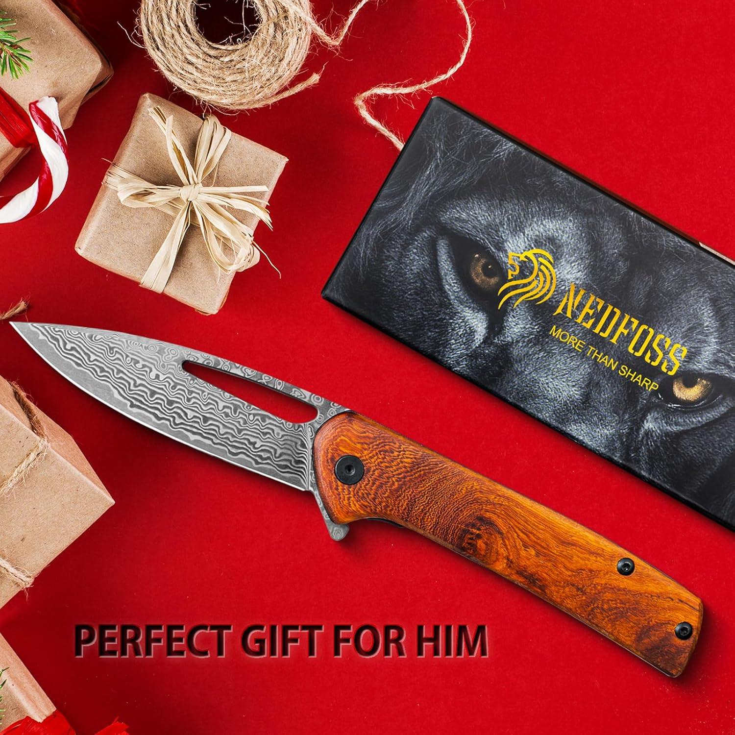 Cuchillo de Bolsillo NedFoss PEGASUS Damasco 8.89 cm Plegable