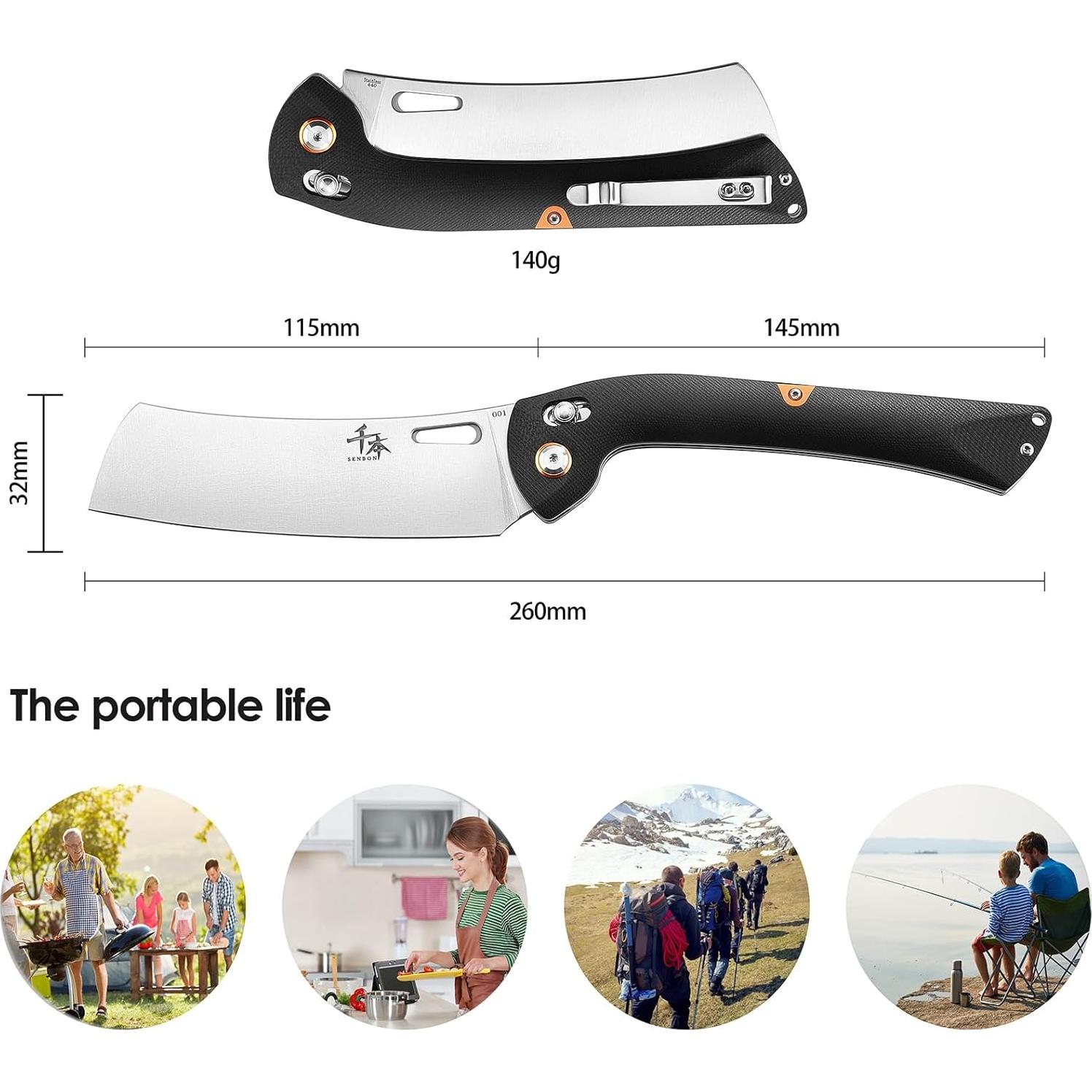 Cuchillo de Chef Plegable SENBON G10 Acero Inoxidable 440 12.19 cm