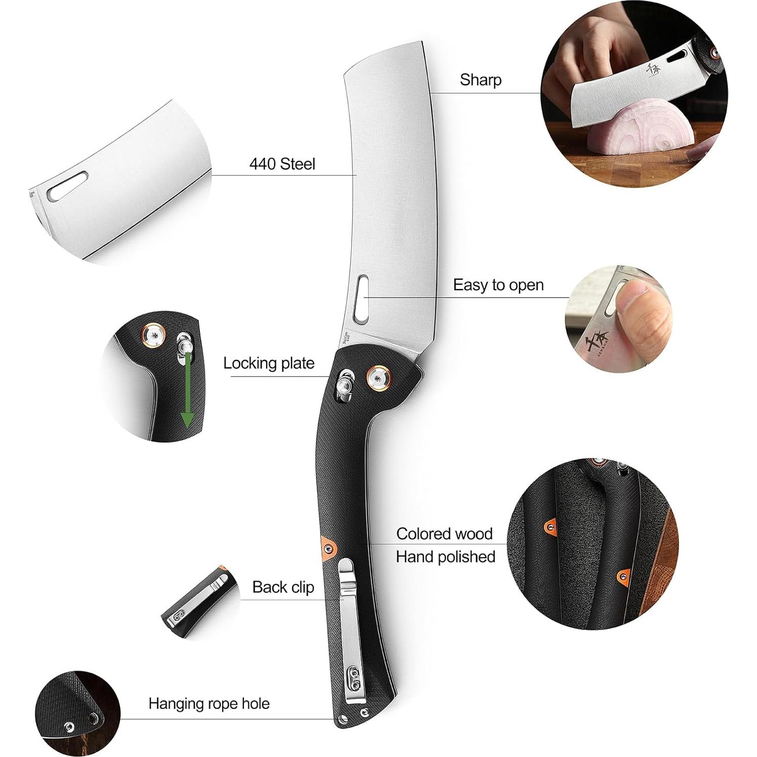 Cuchillo de Chef Plegable SENBON G10 Acero Inoxidable 440 12.19 cm