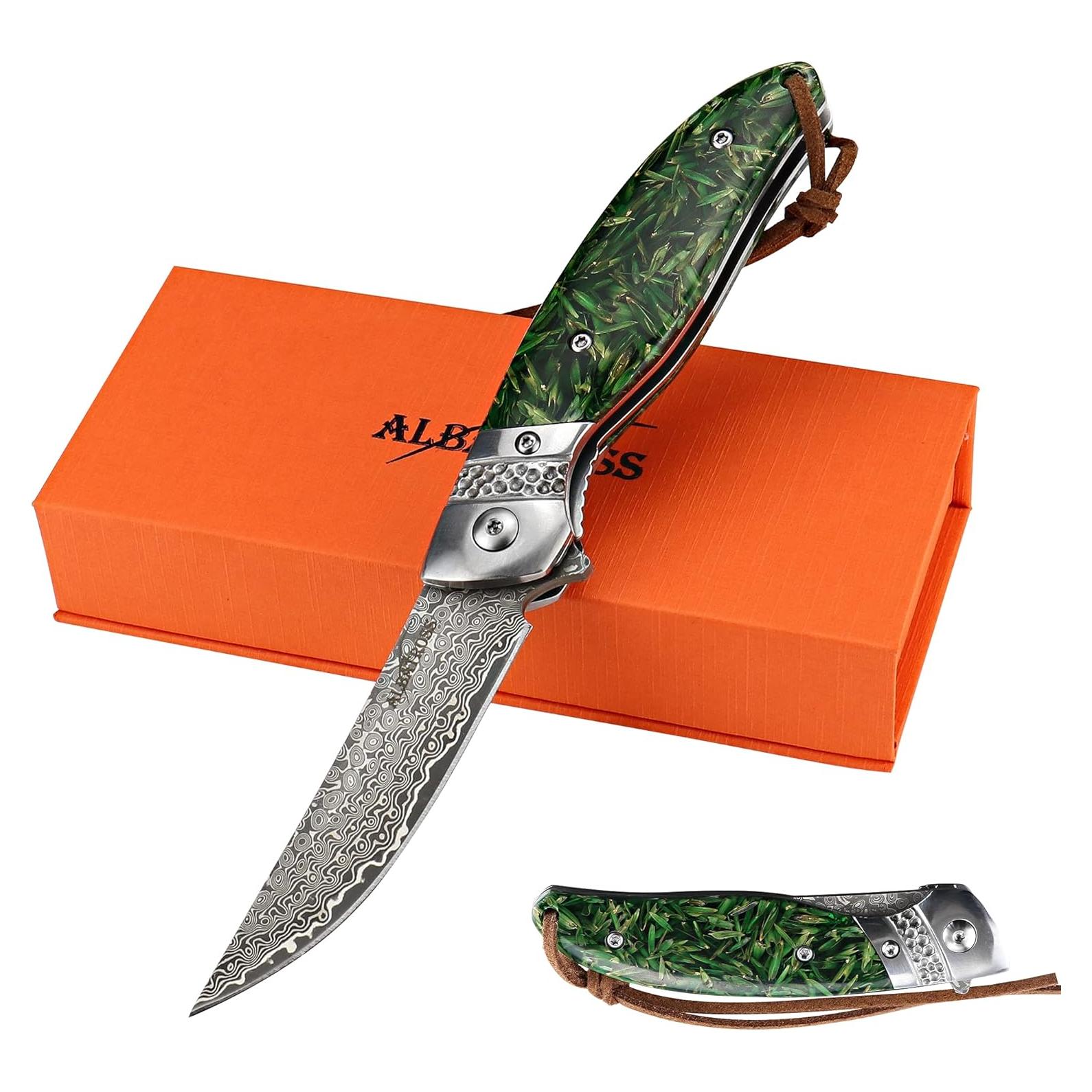 Cuchillo de bolsillo plegable ALBATROSS HGDK028 Damasco EDC 17.78 cm