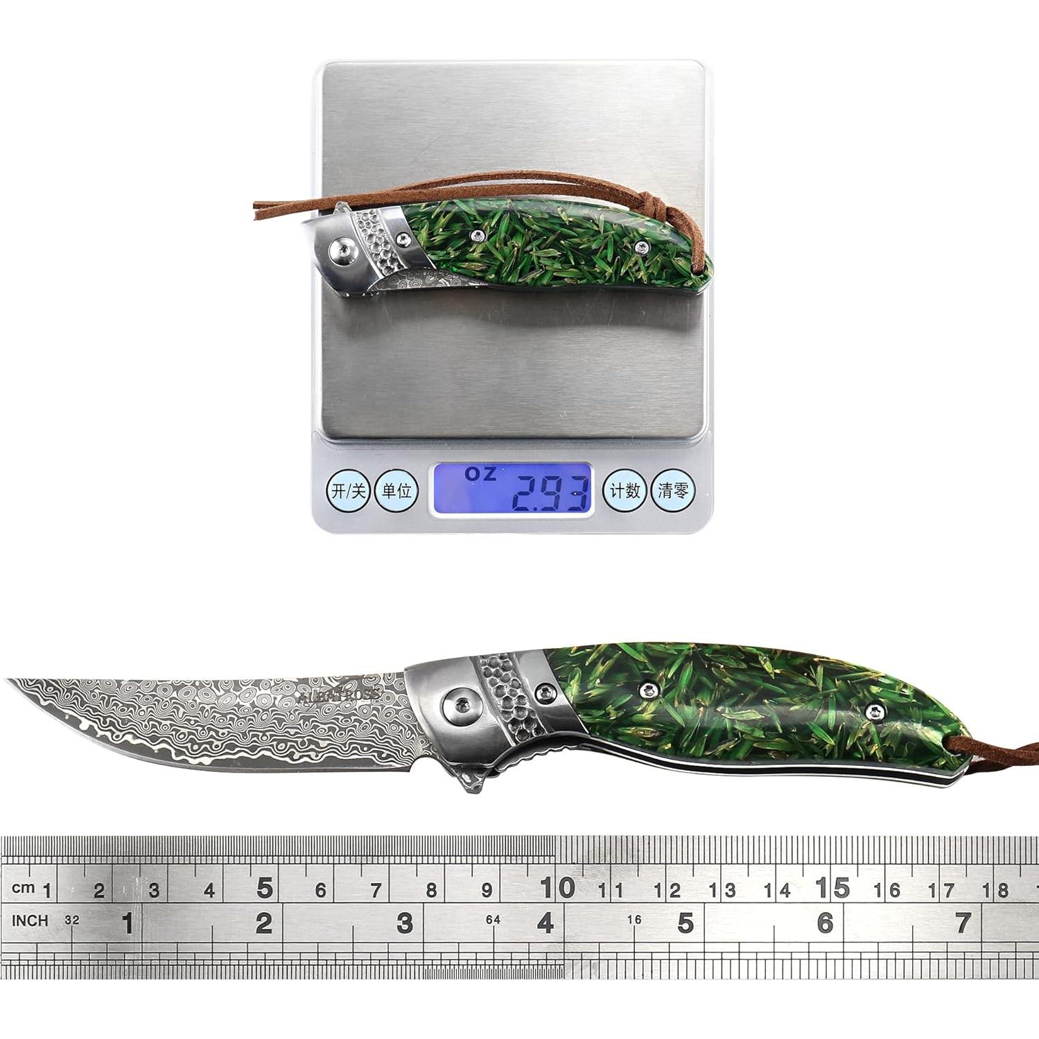 Cuchillo de bolsillo plegable ALBATROSS HGDK028 Damasco EDC 17.78 cm