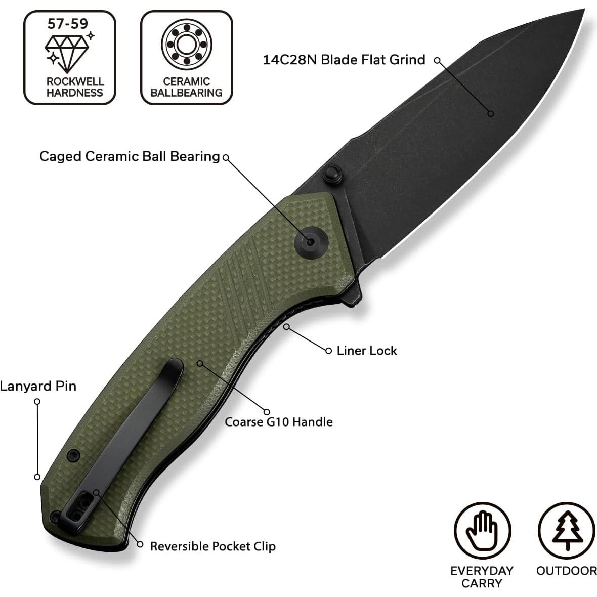 Cuchillo Plegable CIVIVI Placoid 9.32 cm Acero 14C28N Verde OD
