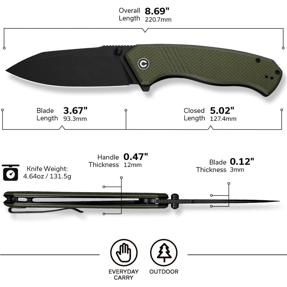 Cuchillo Plegable CIVIVI Placoid 9.32 cm Acero 14C28N Verde OD