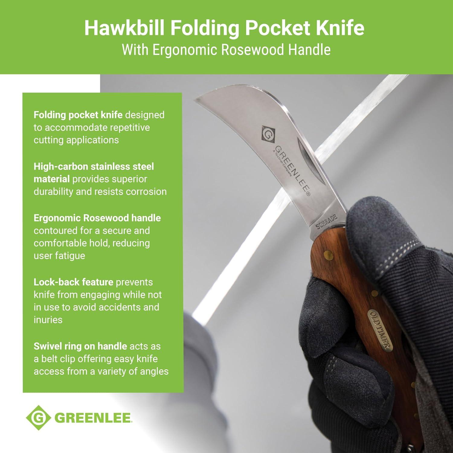 Cuchillo de bolsillo Greenlee 0652-28 Hawkbill con mango de madera