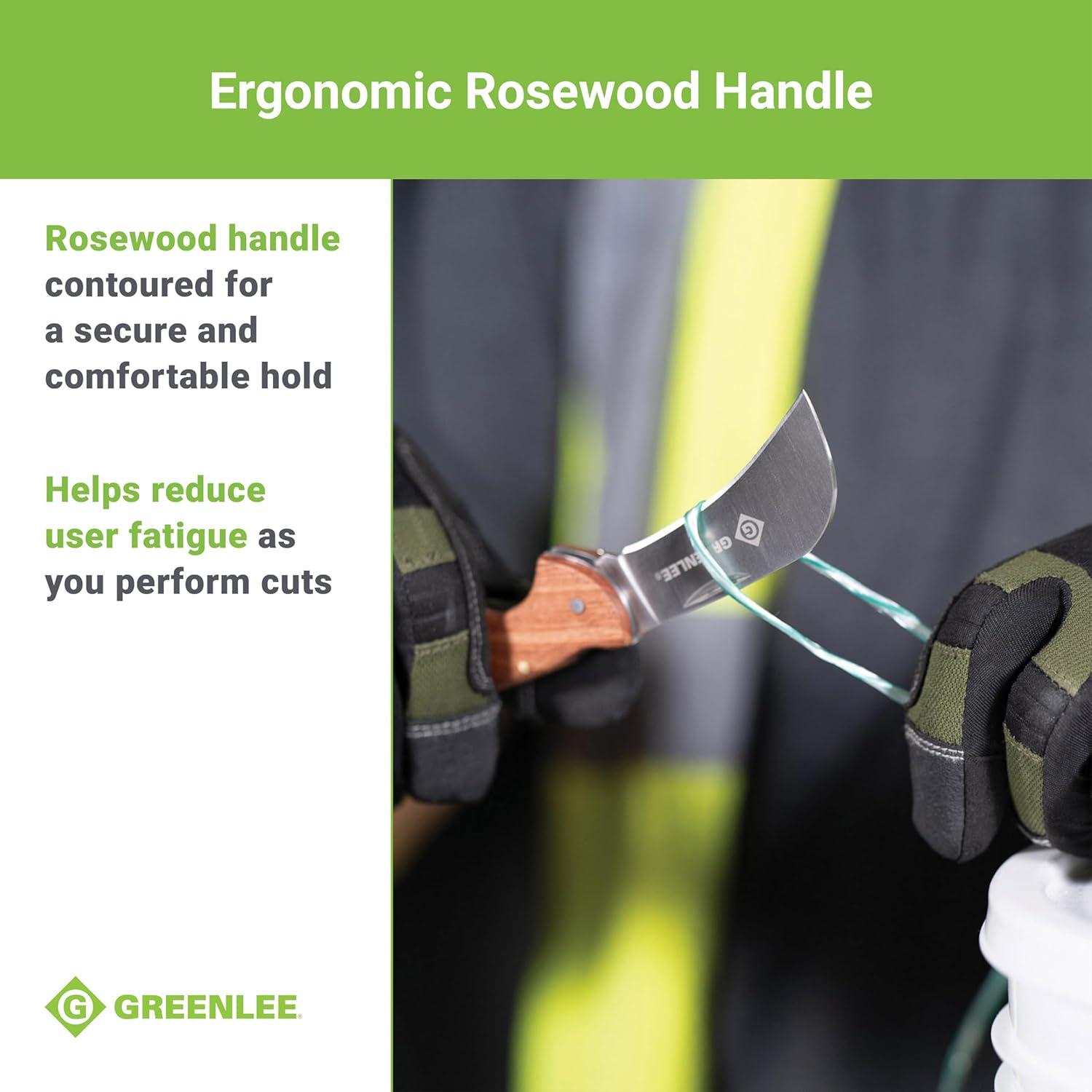 Cuchillo de bolsillo Greenlee 0652-28 Hawkbill con mango de madera