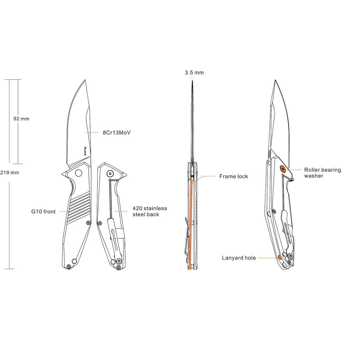Cuchillo Plegable Ruike D191-B Negro G10 Acero Inoxidable