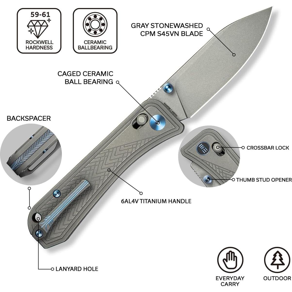 Cuchillo Plegable WeKnife Bougie Banter 7.4cm Titanio Gris