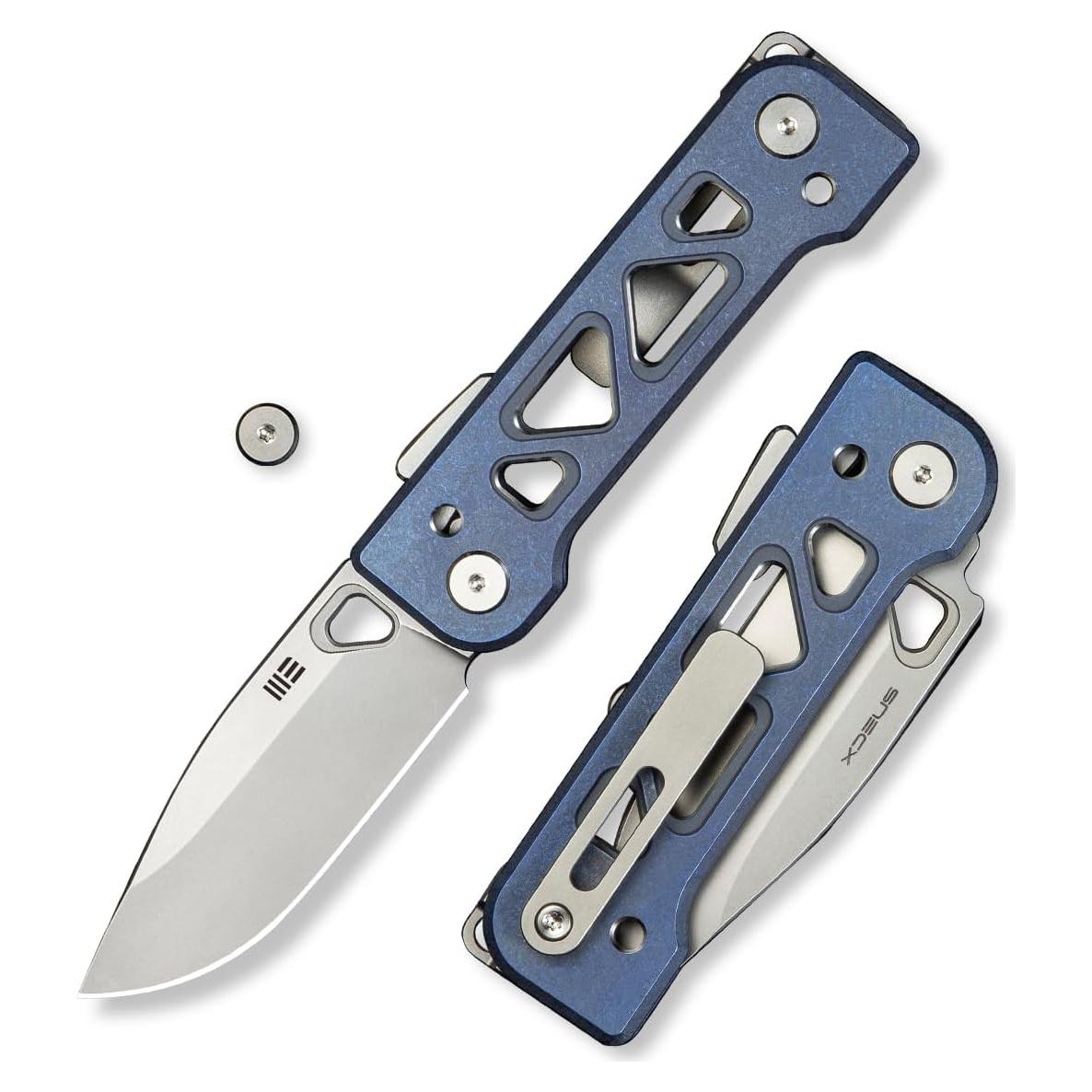 Cuchillo de bolsillo WeKnife Tyro, acero CPM 20CV, titanio azul