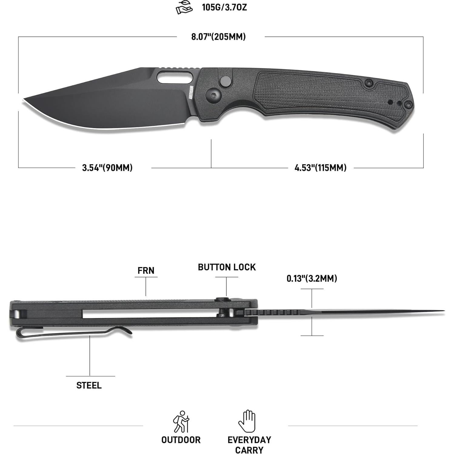 Cuchillo de bolsillo ARTISANCUTLERY REVEL 1867P 9 cm Negro