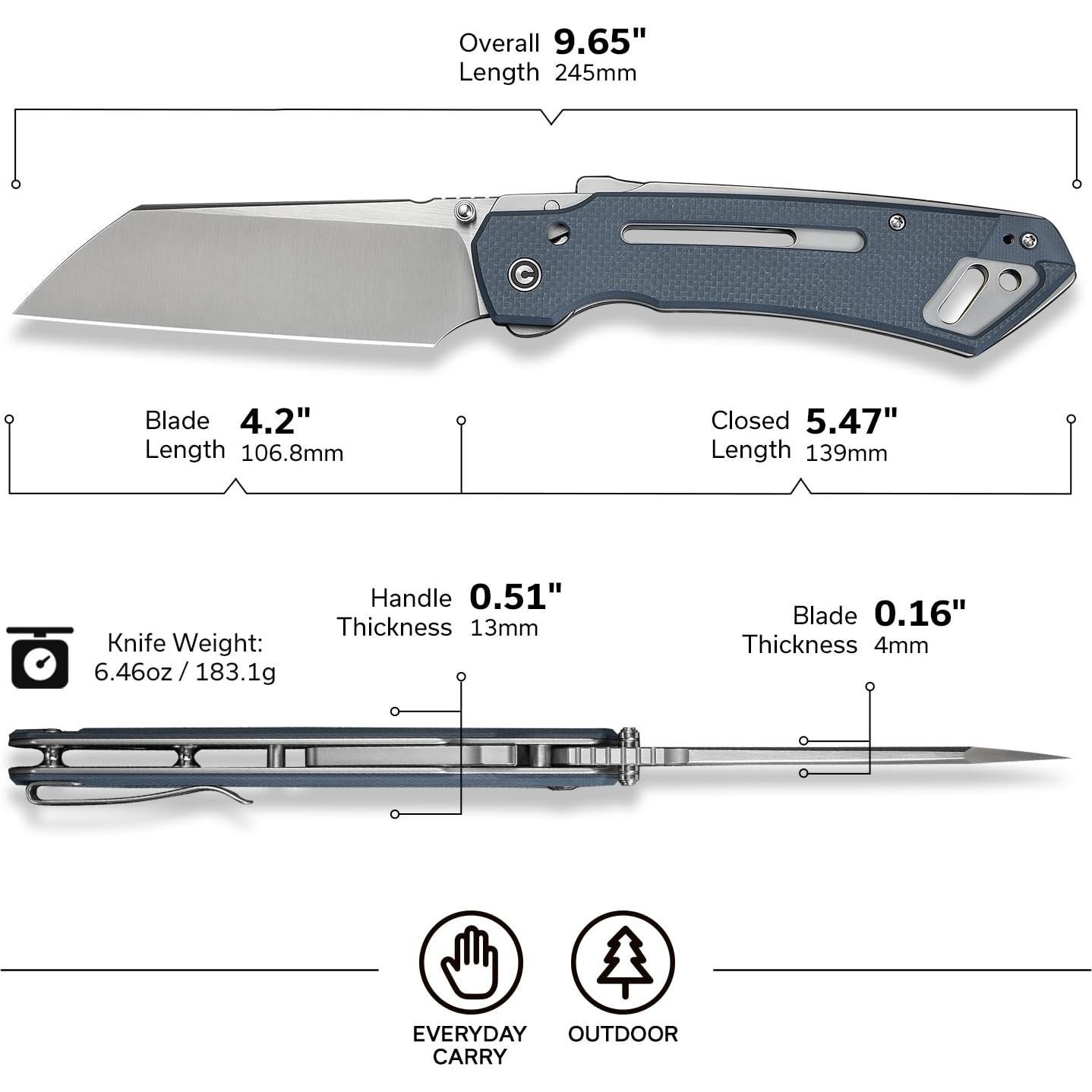 Cuchillo Plegable CIVIVI Buster FG Azul G10 10.67 cm Superlock