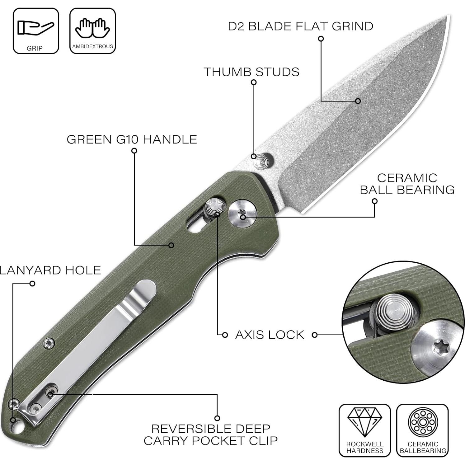 Cuchillo de bolsillo Dispatch D2 8.8 cm plegable con clip