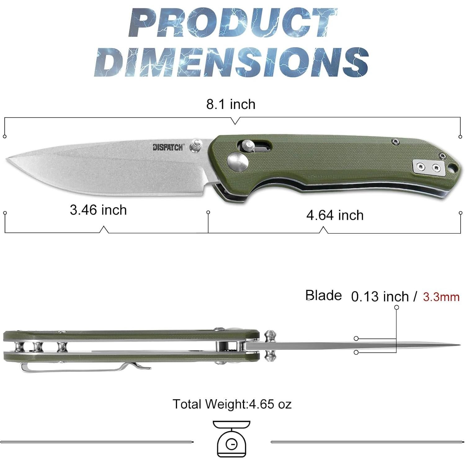 Cuchillo de bolsillo Dispatch D2 8.8 cm plegable con clip