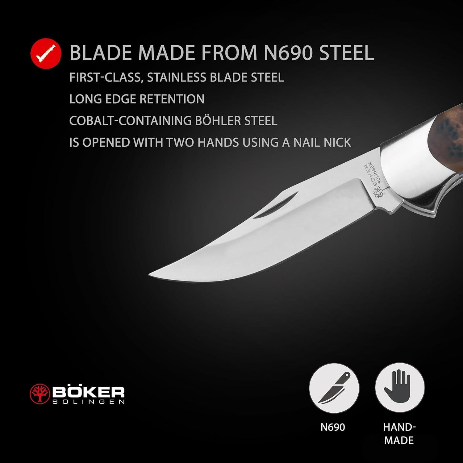 Cuchillo de Caza Plegable Boker Thuya con Hoja de Bloqueo 7.9 cm