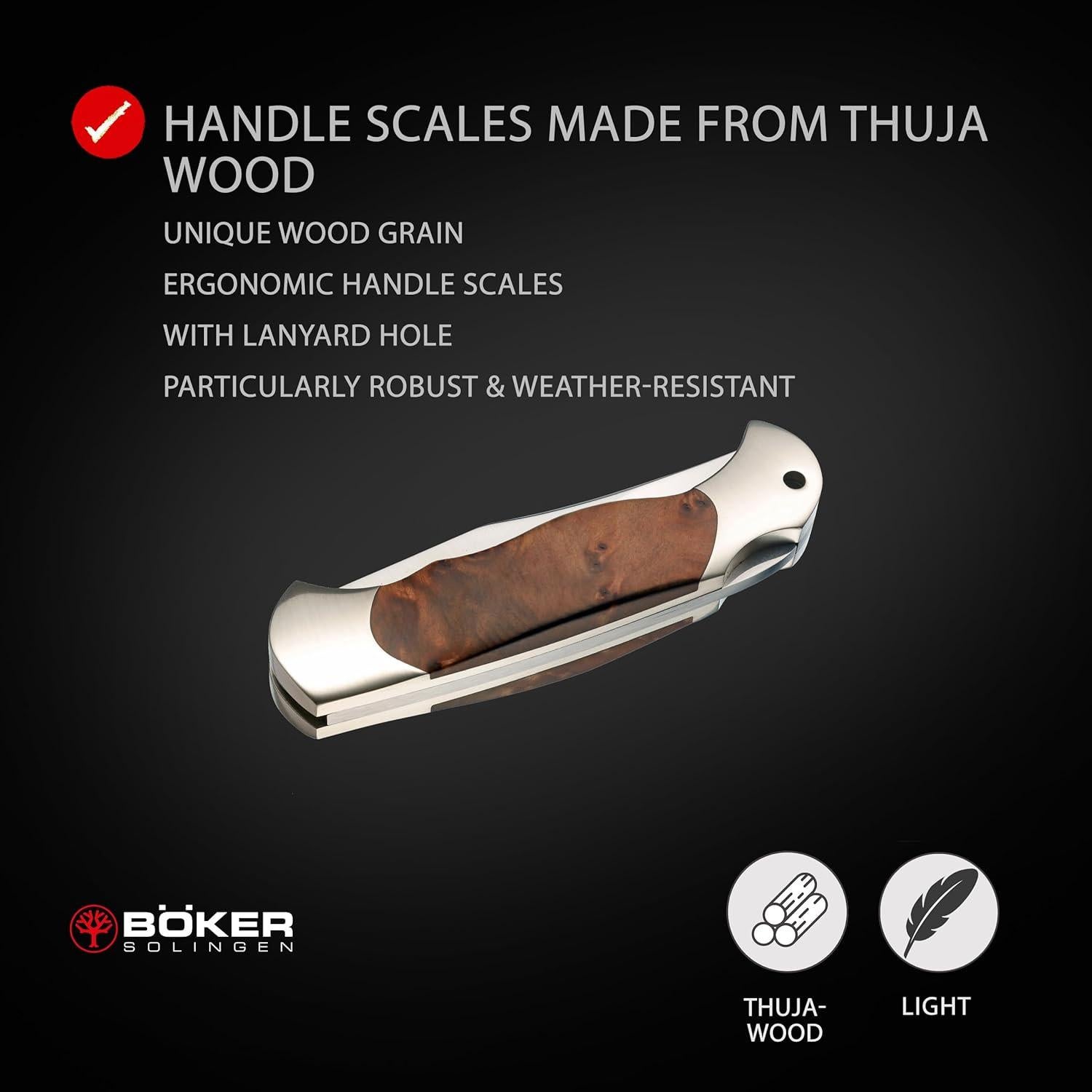 Cuchillo de Caza Plegable Boker Thuya con Hoja de Bloqueo 7.9 cm