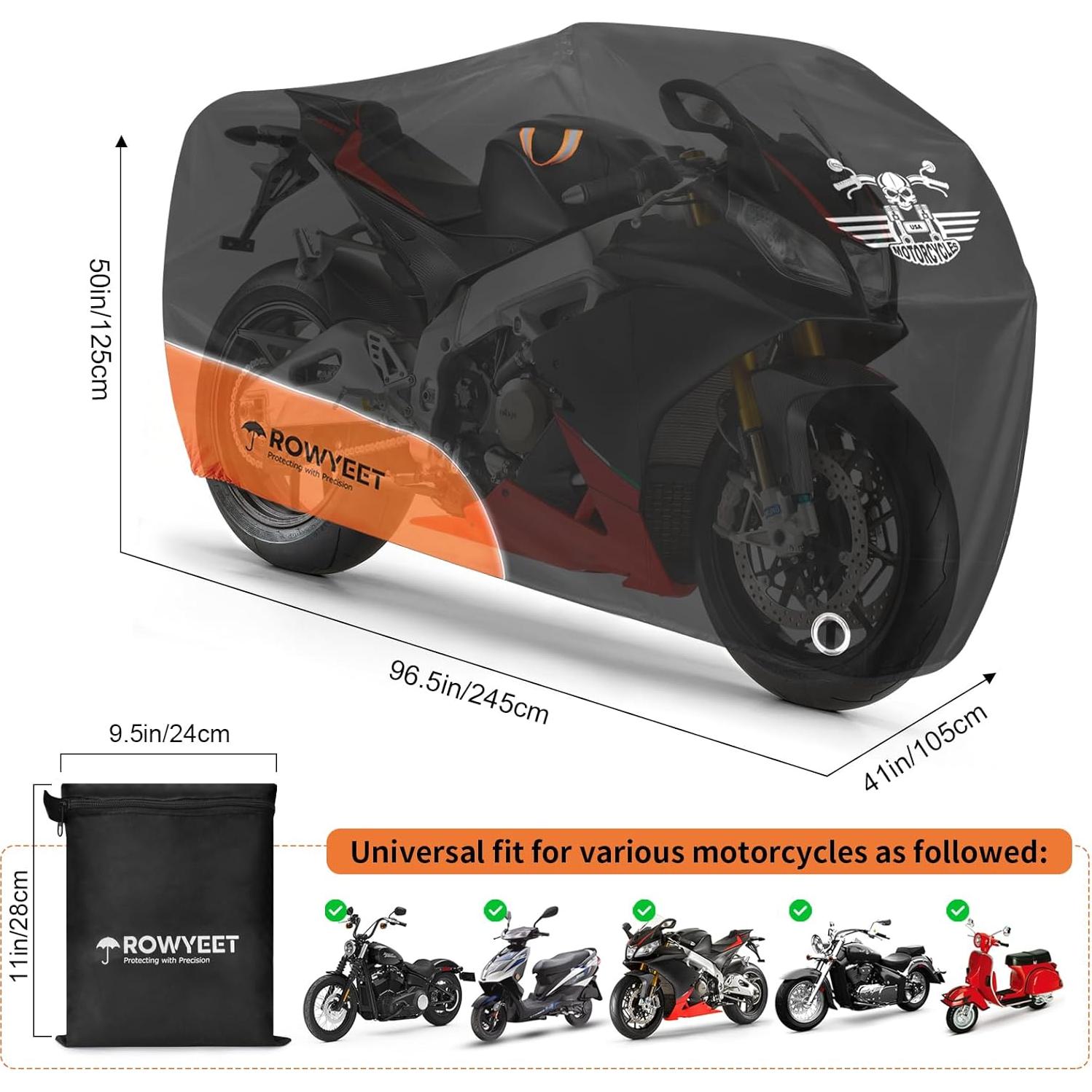 Cubierta de Motocicleta Impermeable ROWYEET 96.5" Naranja