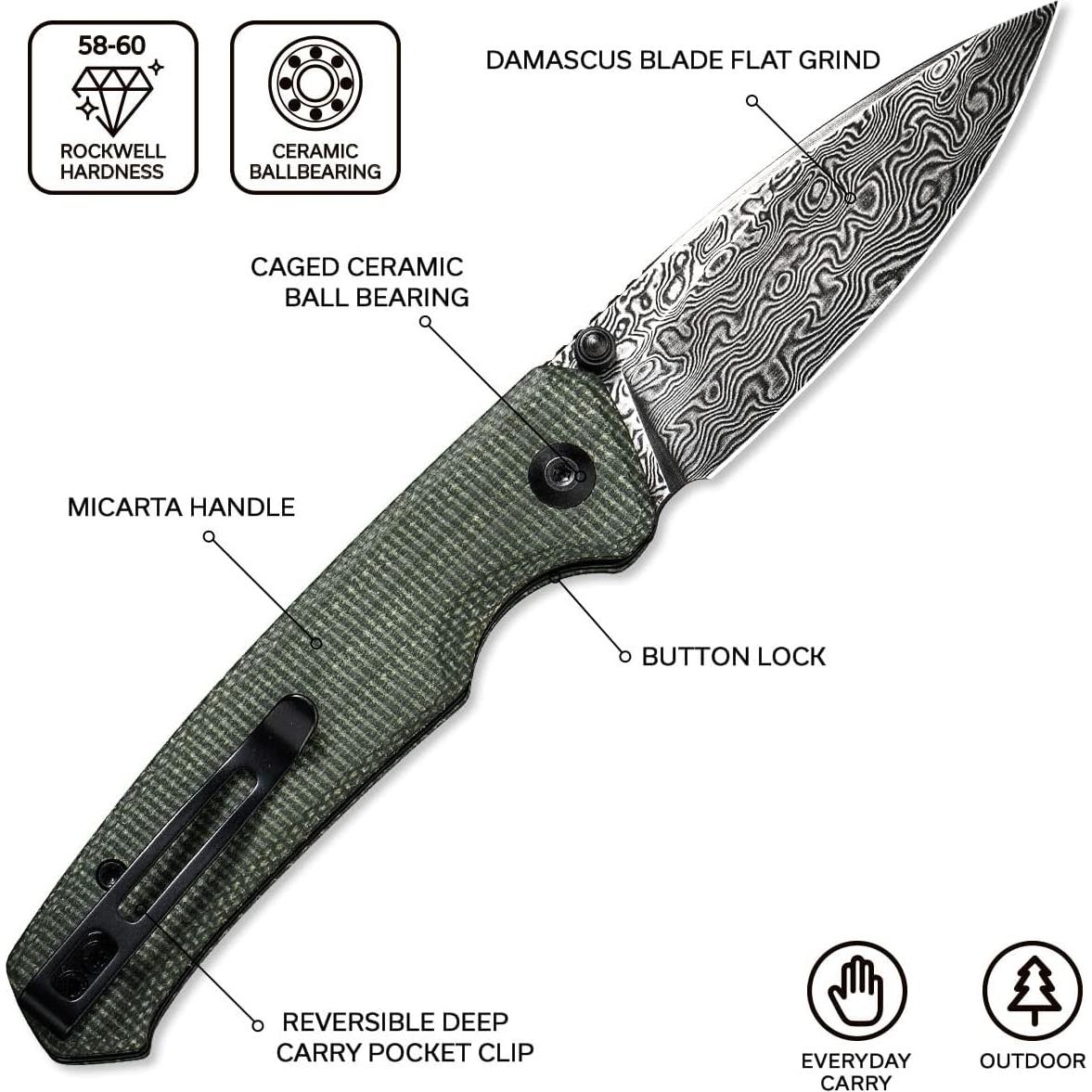 Cuchillo Plegable CIVIVI Altus Damasco 7.54 cm Verde