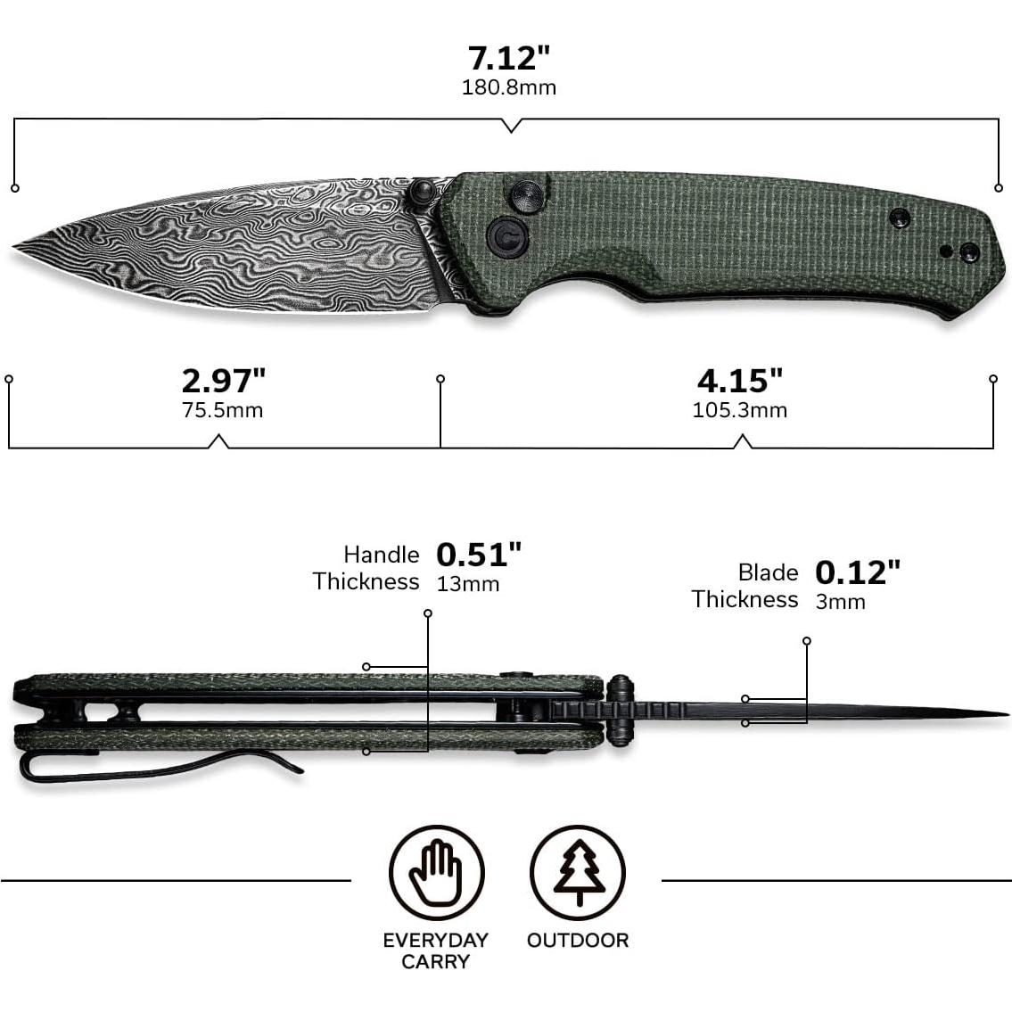 Cuchillo Plegable CIVIVI Altus Damasco 7.54 cm Verde